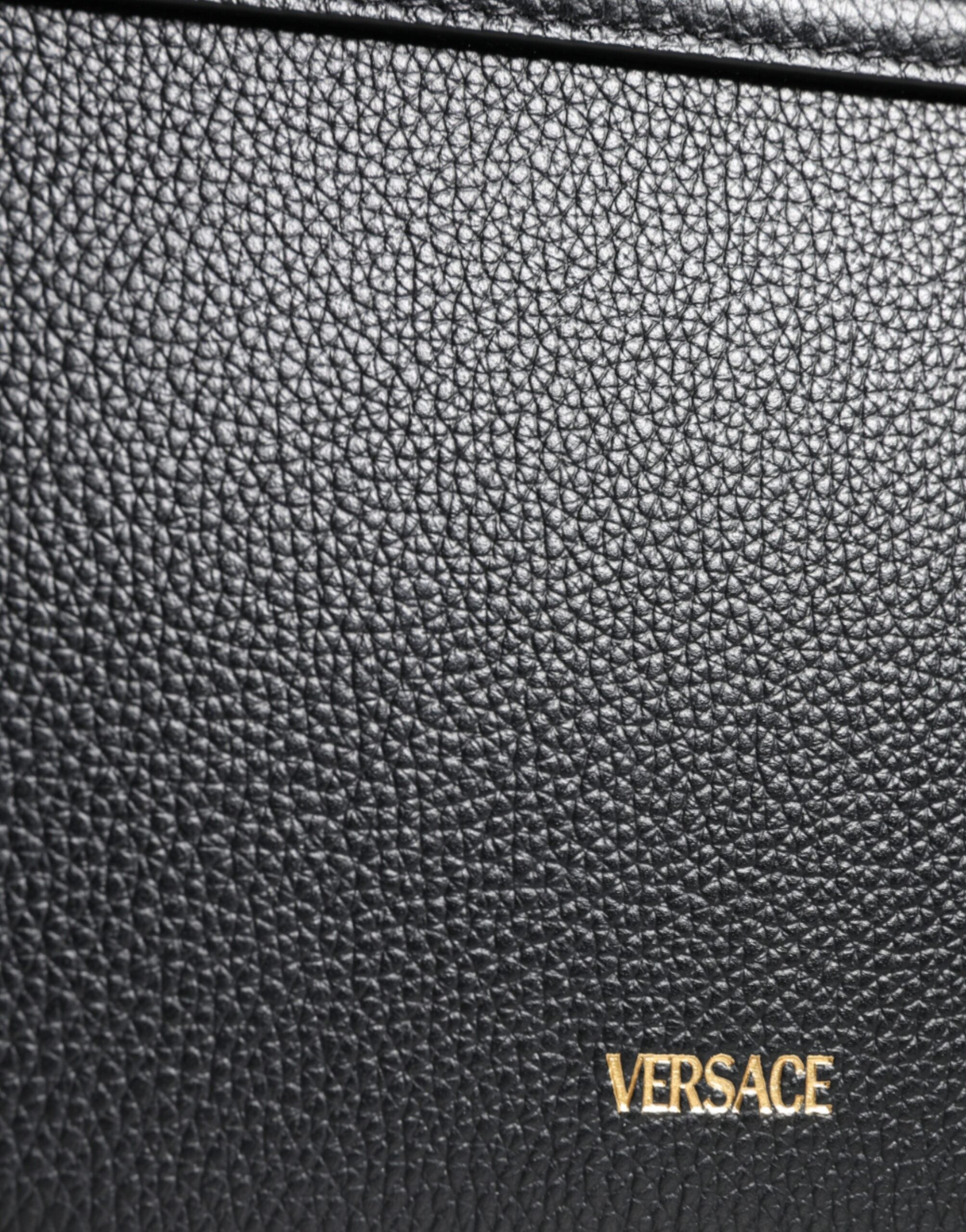 Versace Grainy Calf Leather Logo Crossbody Shoulder Black Bag