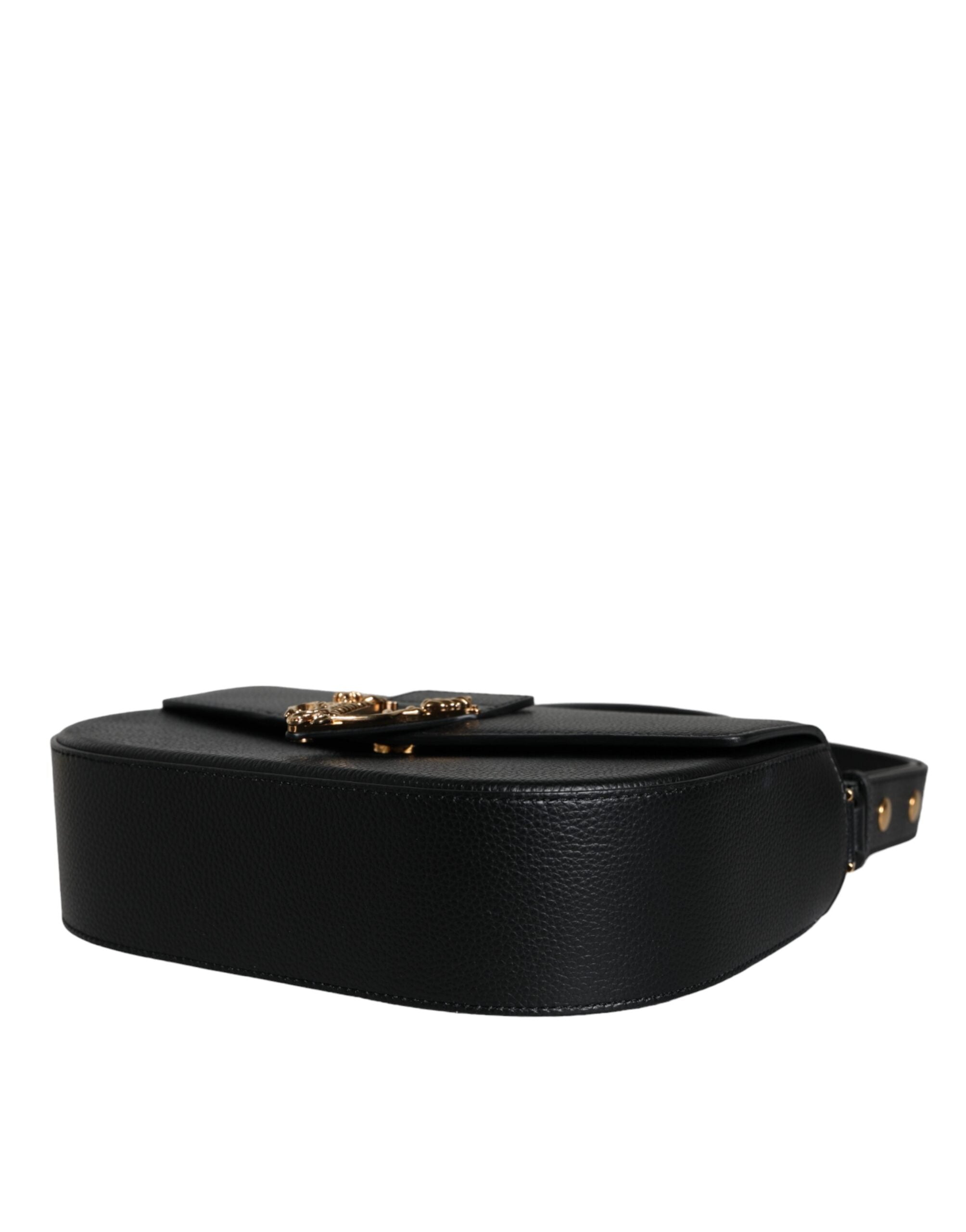 Versace Grainy Calf Leather Logo Crossbody Shoulder Black Bag