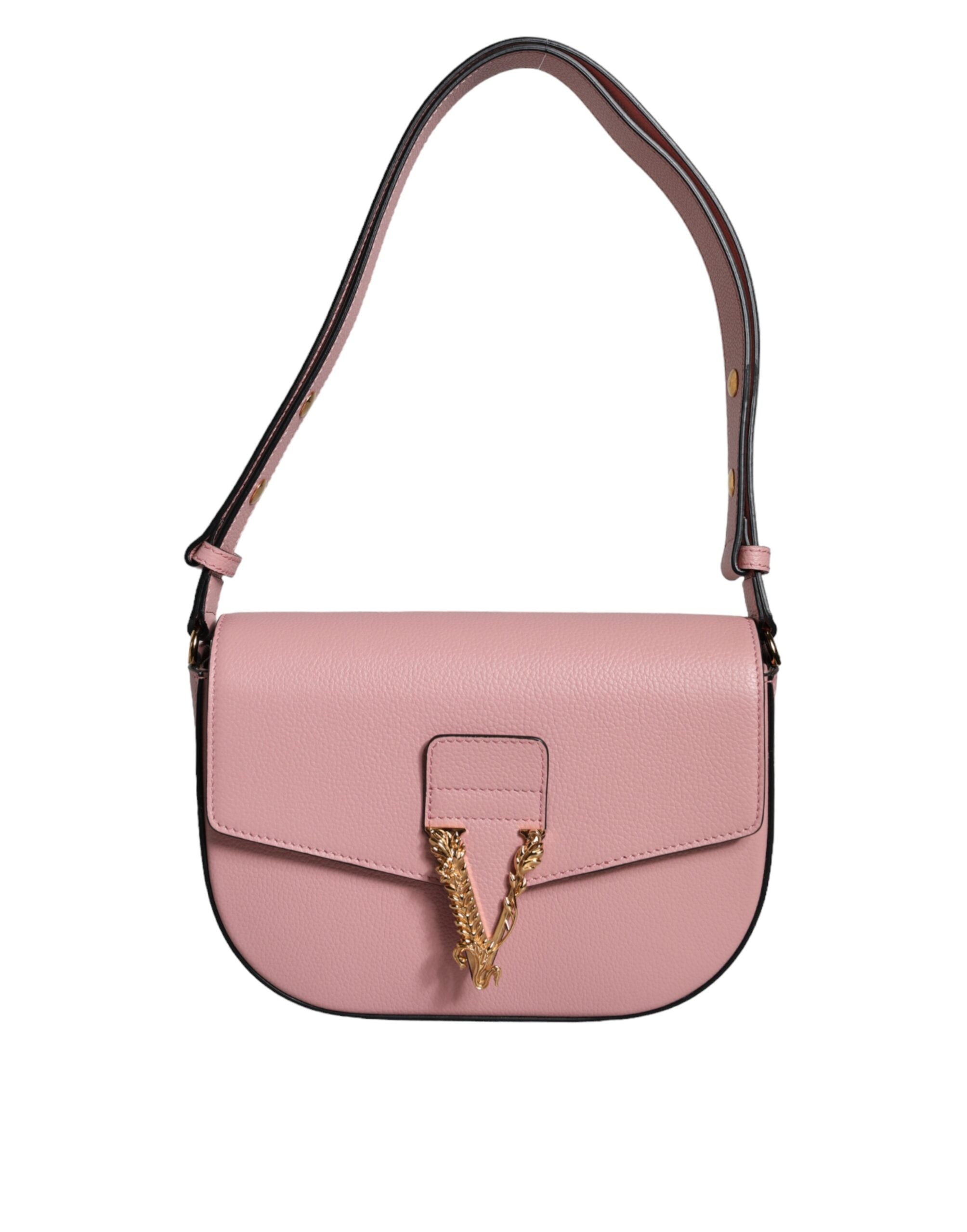 Versace Grainy Calf Leather Logo Crossbody Shoulder Pink Bag