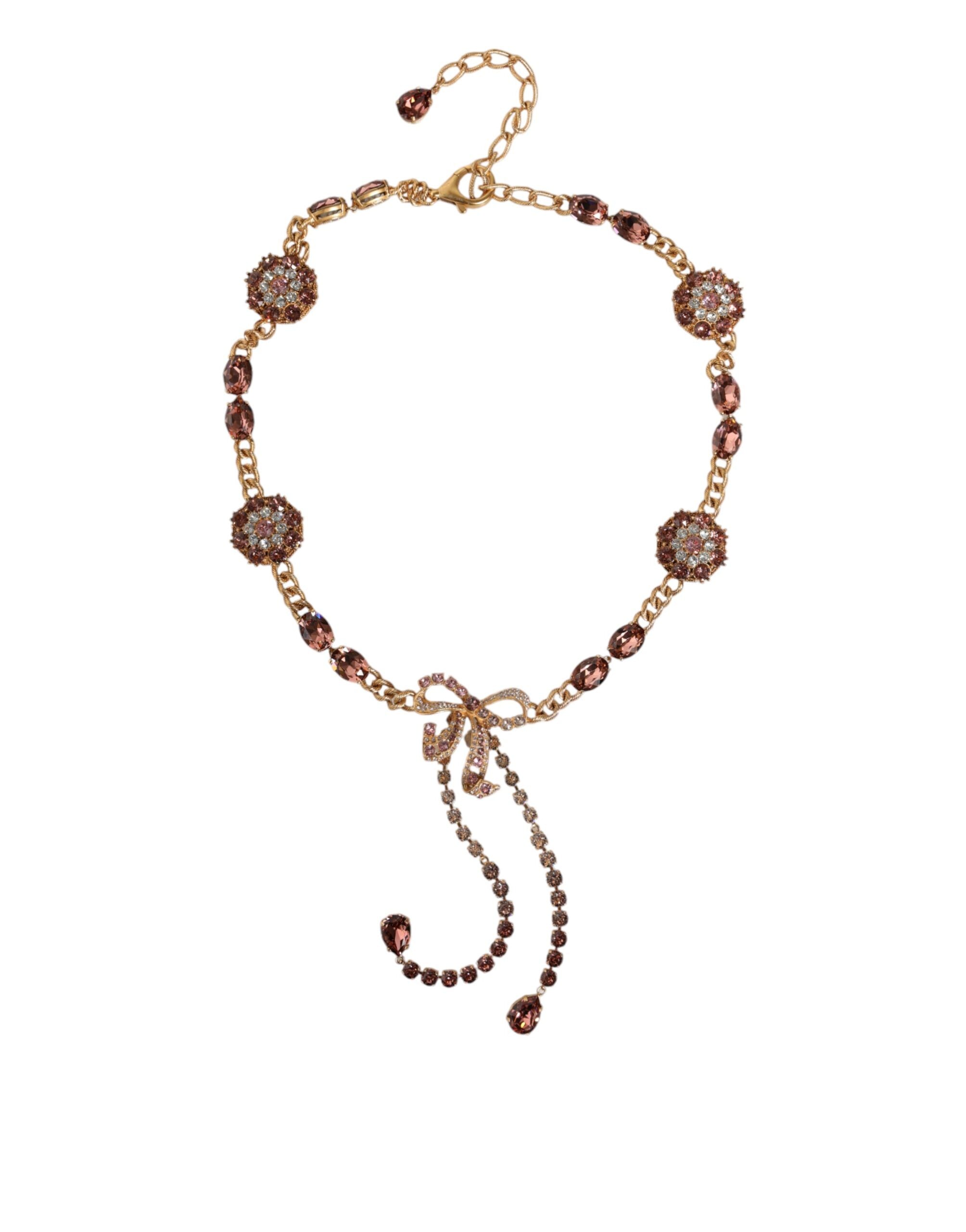 Dolce & Gabbana Tone Brass Crystal Embellished Waist Chain Gold Belt