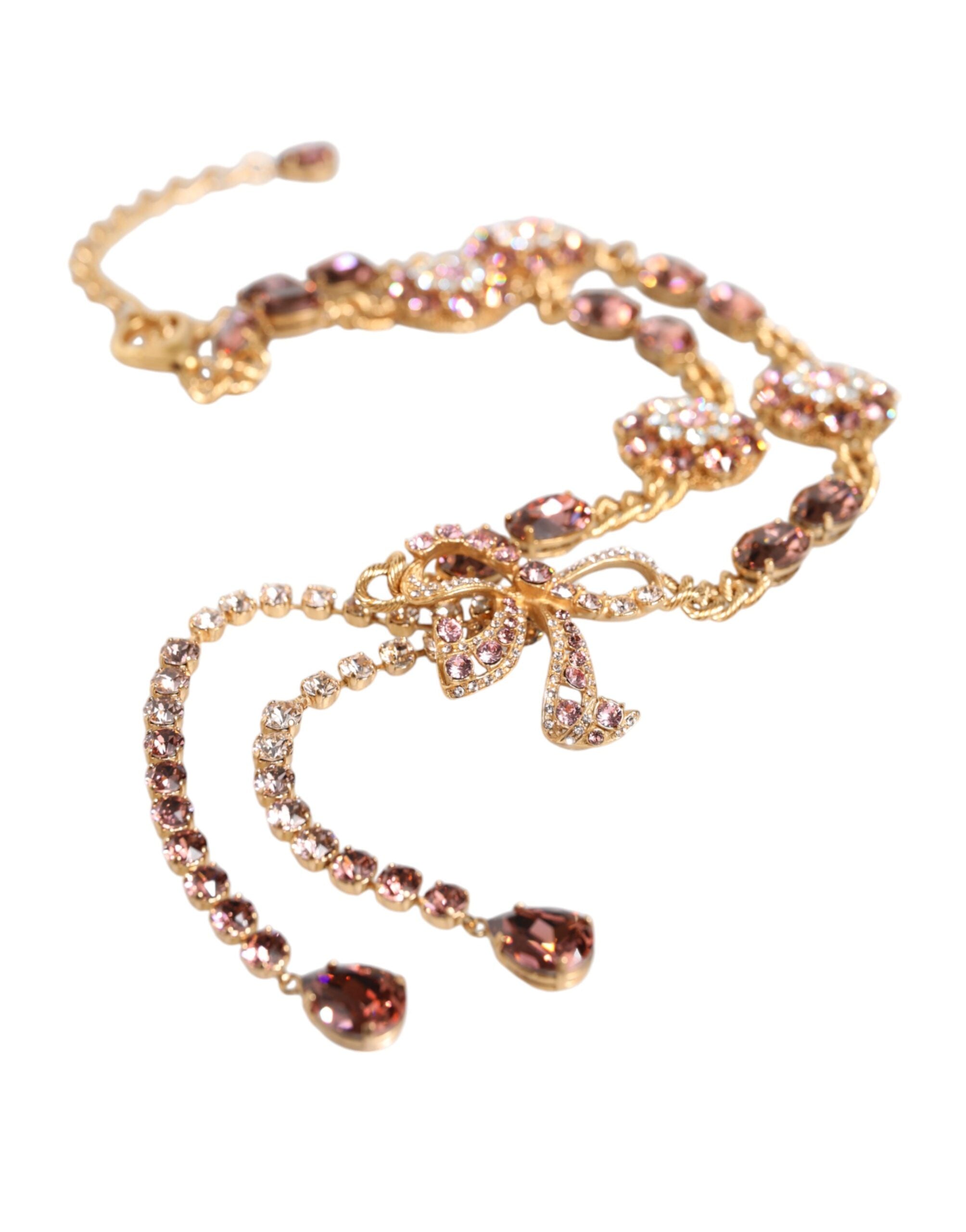 Dolce & Gabbana Tone Brass Crystal Embellished Waist Chain Gold Belt