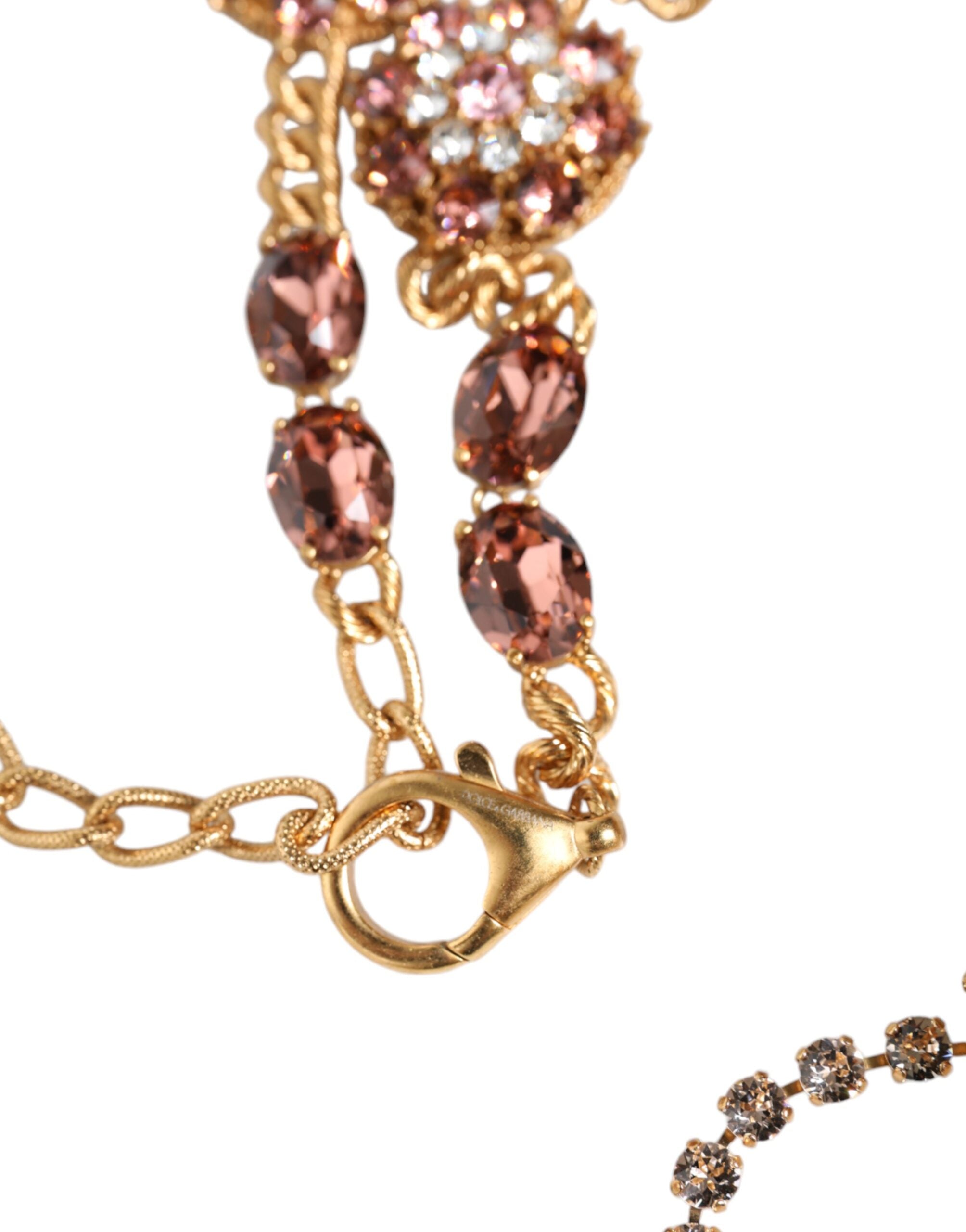 Dolce & Gabbana Tone Brass Crystal Embellished Waist Chain Gold Belt