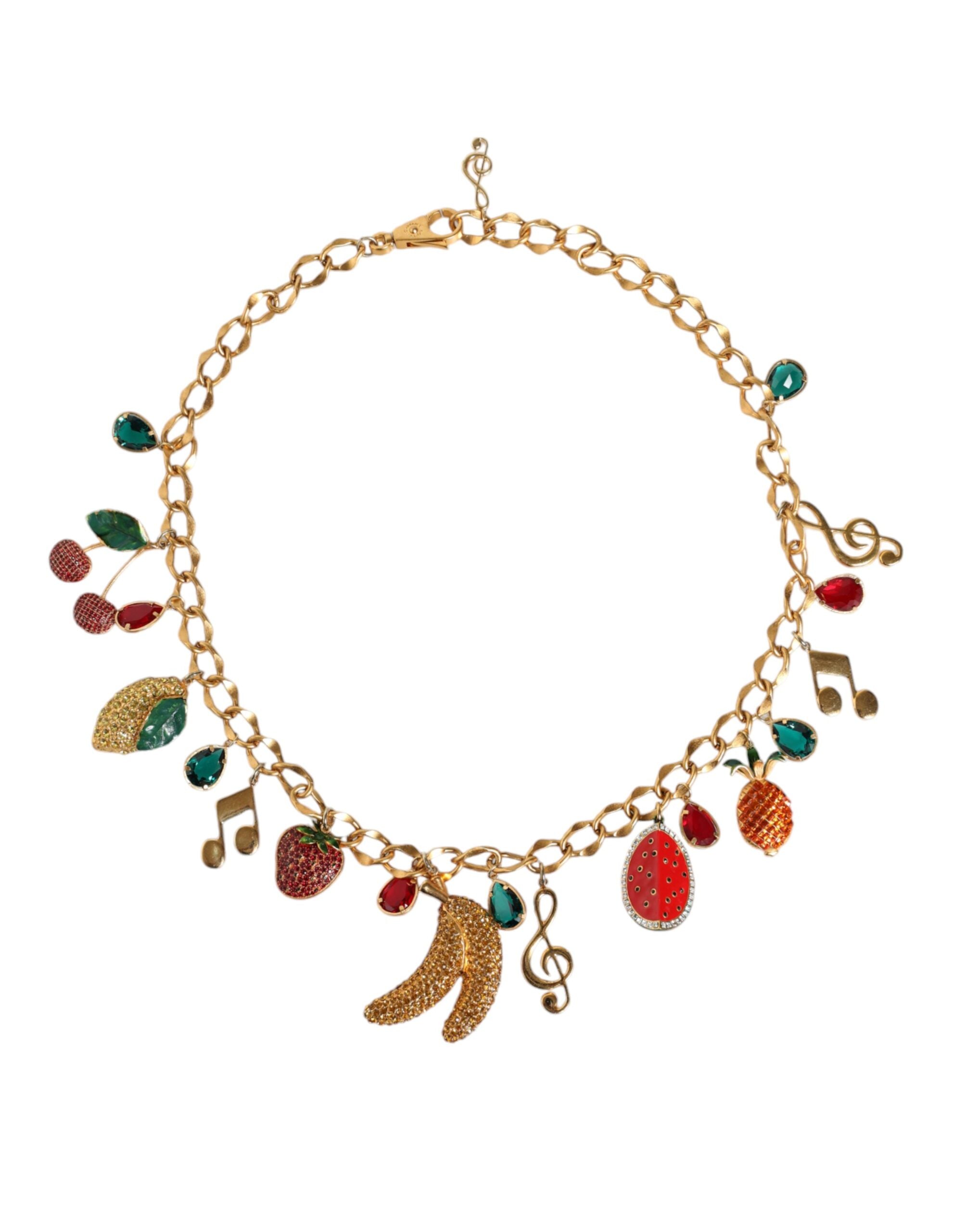 Dolce & Gabbana Tone Brass Fruity Crystal Embellished Waist Chain Gold Belt