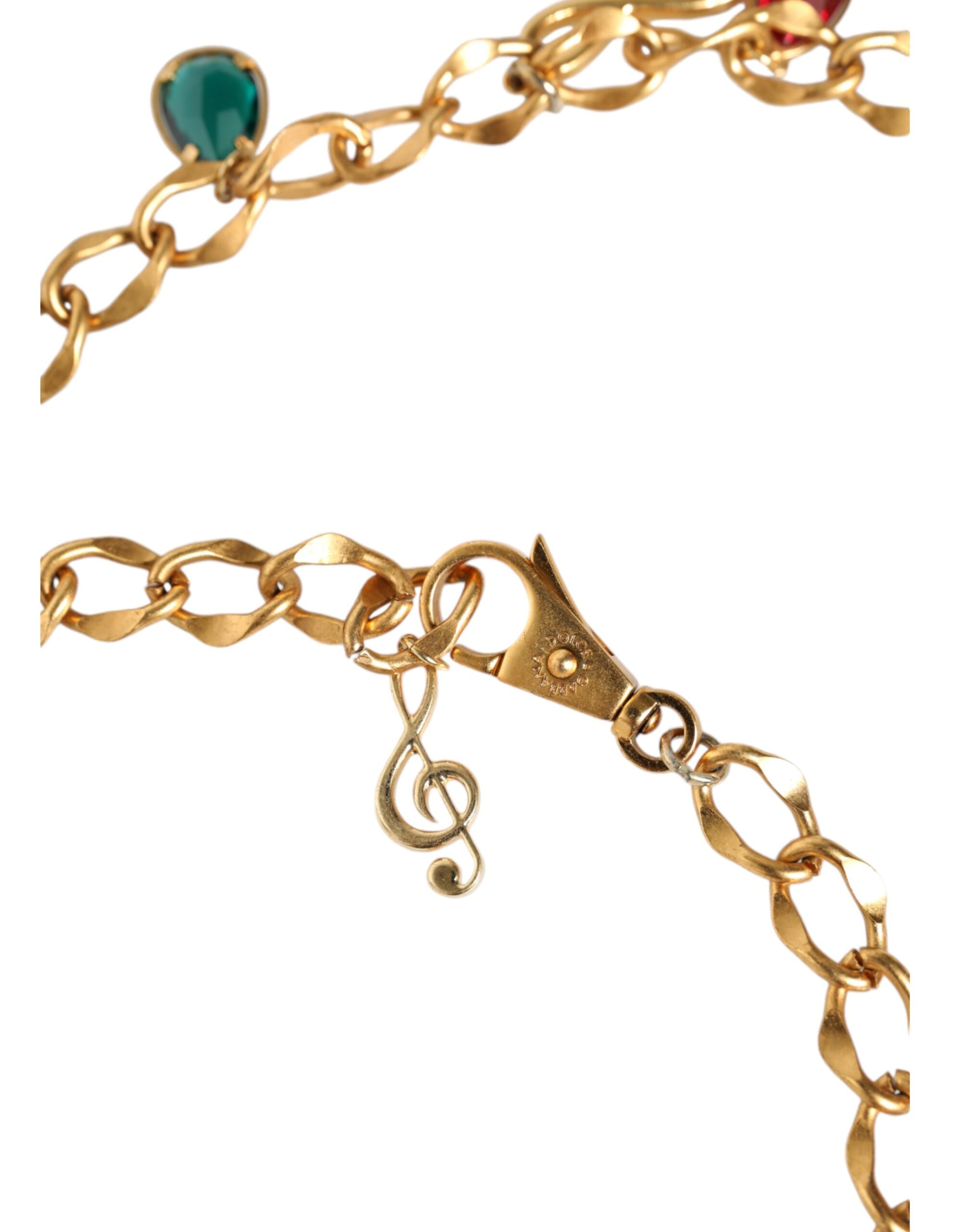 Dolce & Gabbana Tone Brass Fruity Crystal Embellished Waist Chain Gold Belt