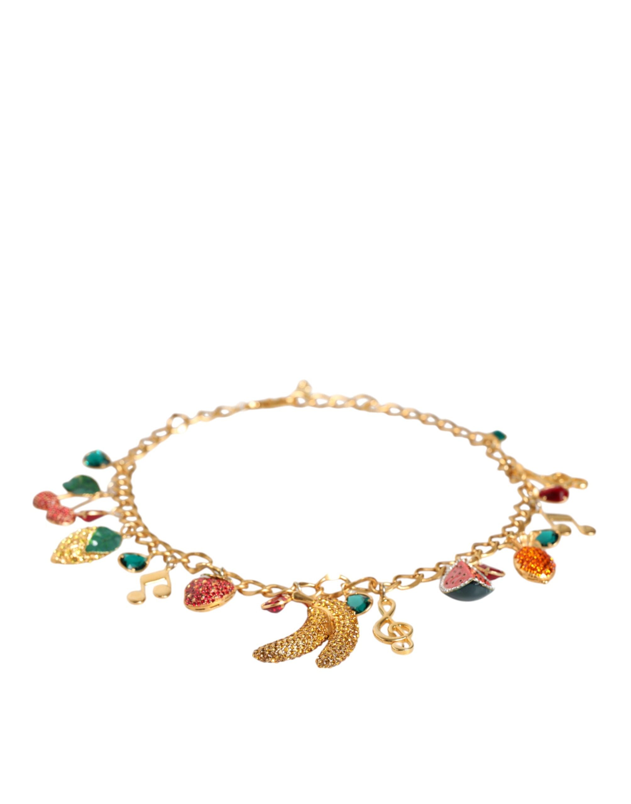 Dolce & Gabbana Tone Brass Fruity Crystal Embellished Waist Chain Gold Belt