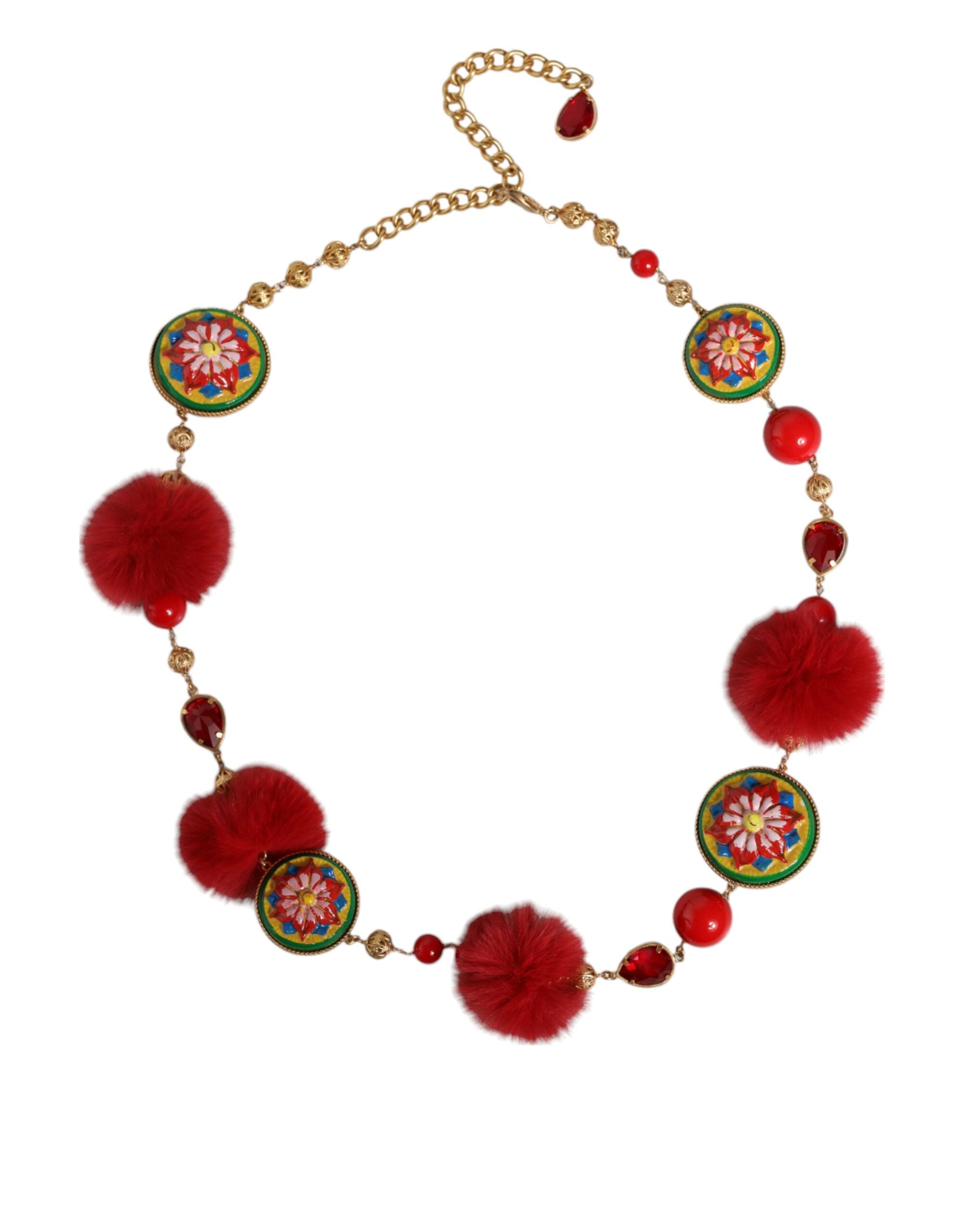 Dolce & Gabbana Brass Fur Crystal Waist Torero Gold Red Belt