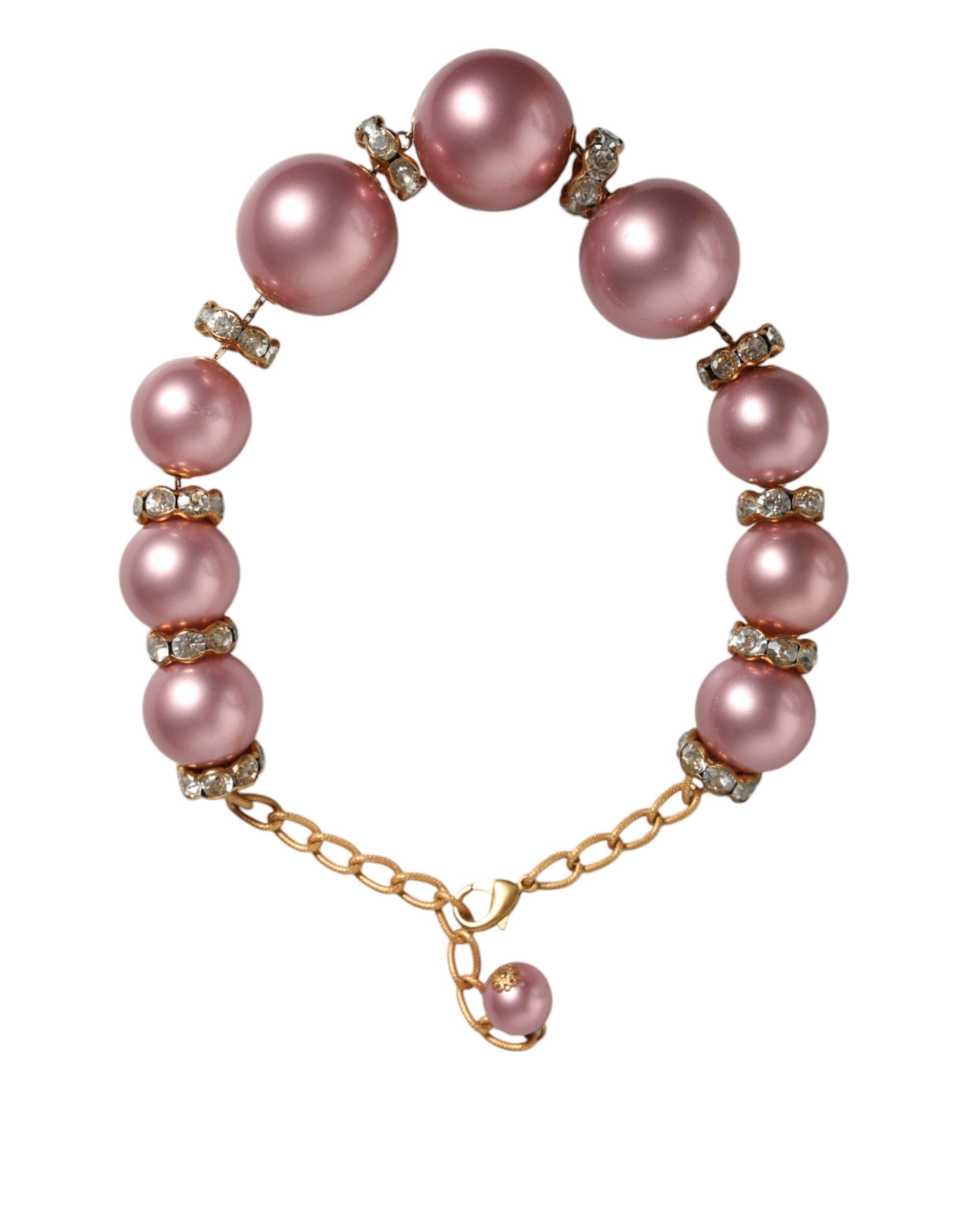 Dolce & Gabbana Maxi Faux Pearl Beads Crystals Chain Pink Gold Necklace