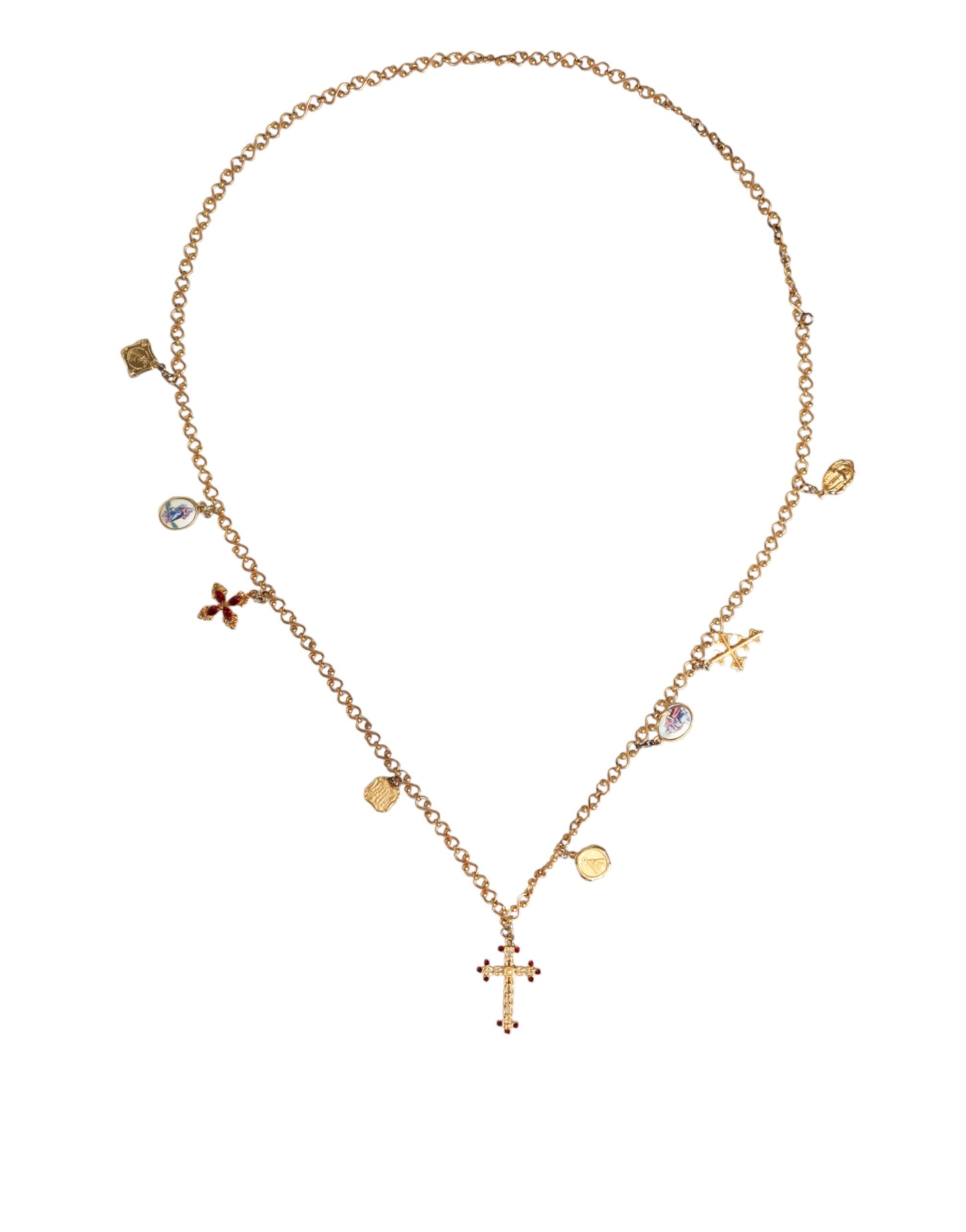 Dolce & Gabbana Tone Brass Chain Religious Cross Pendant Gold Necklace