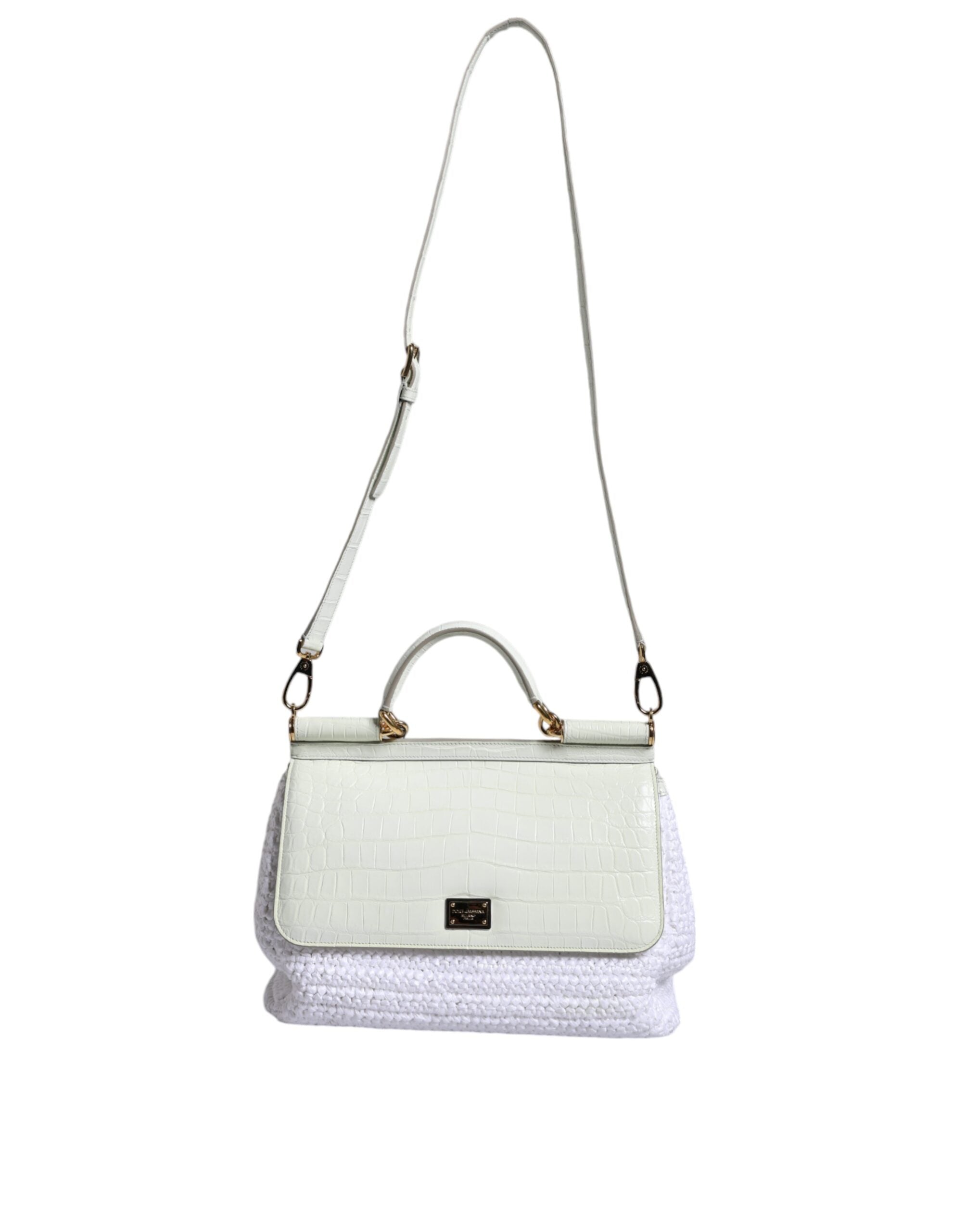 Dolce & Gabbana Rafia Leather Sicily Crossbody White Bag