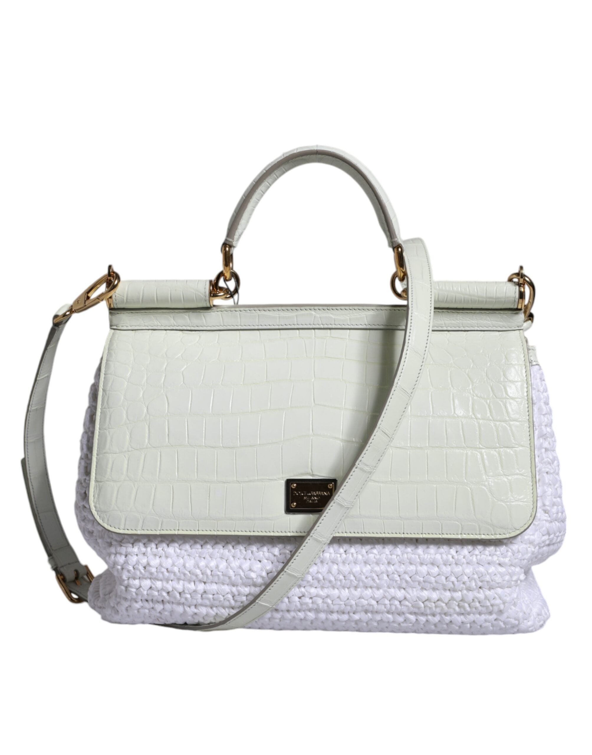 Dolce & Gabbana Rafia Leather Sicily Crossbody White Bag