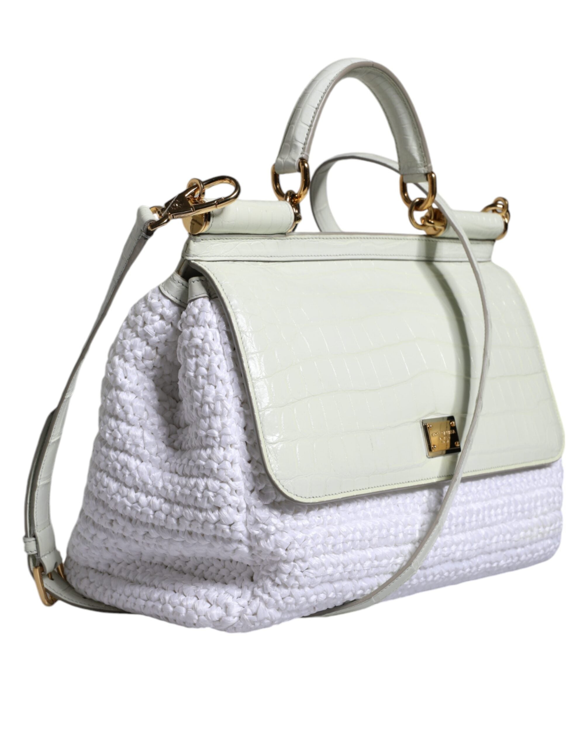 Dolce & Gabbana Rafia Leather Sicily Crossbody White Bag