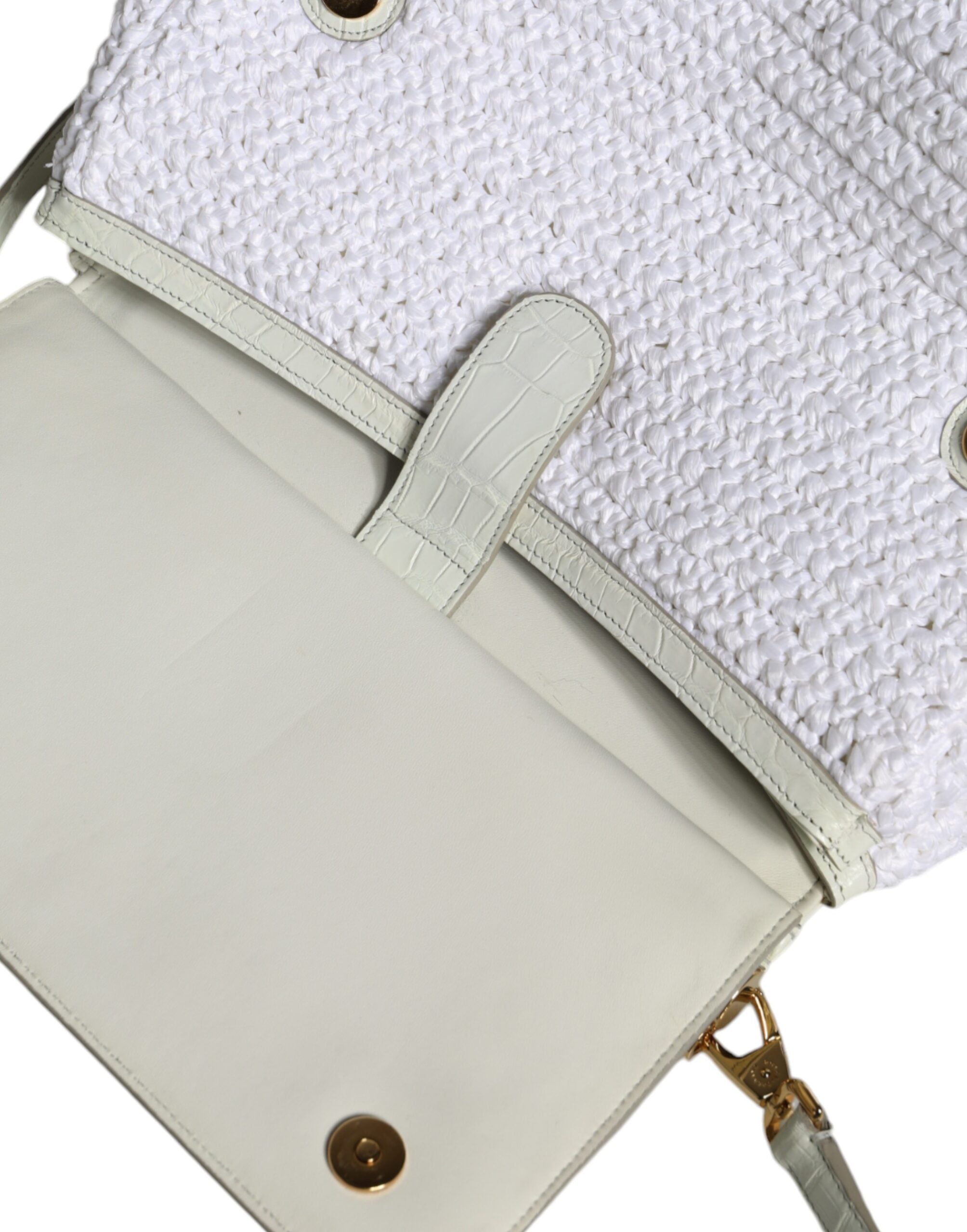 Dolce & Gabbana Rafia Leather Sicily Crossbody White Bag