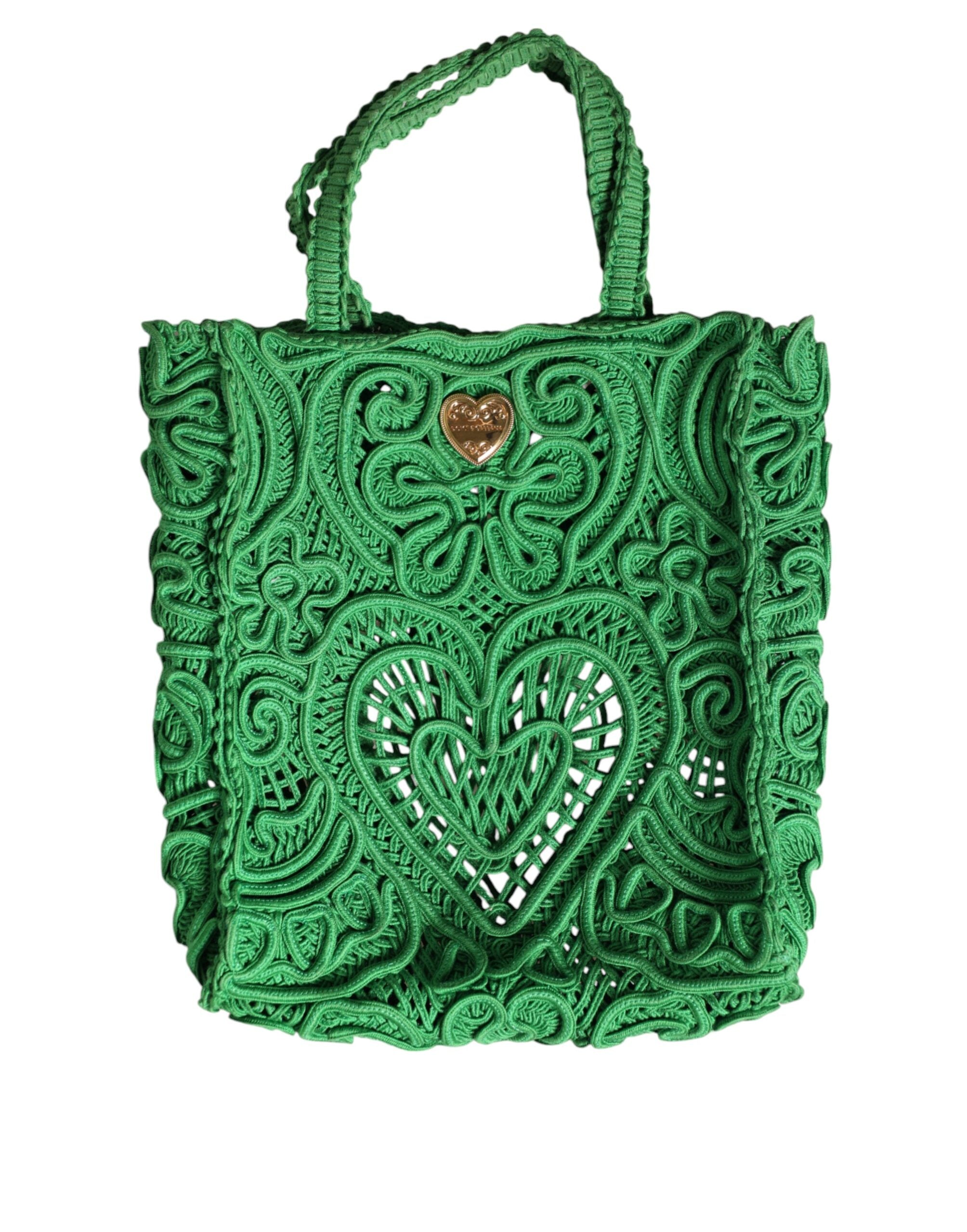 Dolce & Gabbana Small Cordonetto Lace Beatrice Tote Green Bag