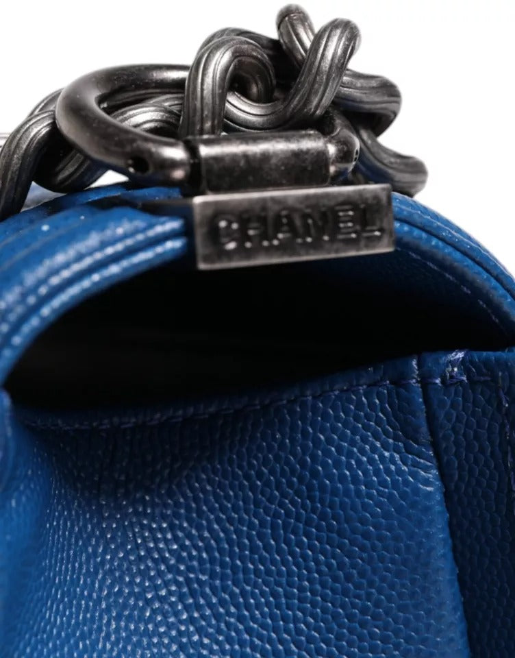 Chanel Lambskin Double Chain Leather Medium Shoulder Blue Bag