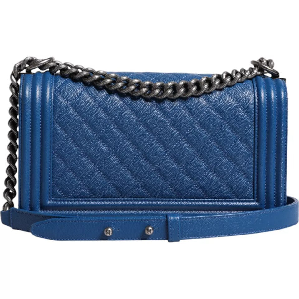 Chanel Lambskin Double Chain Leather Medium Shoulder Blue Bag