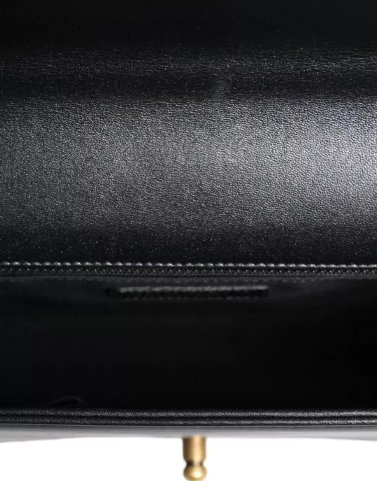 Chanel Large Lambskin Double Chain Leather Shoulder Black Gold Bag