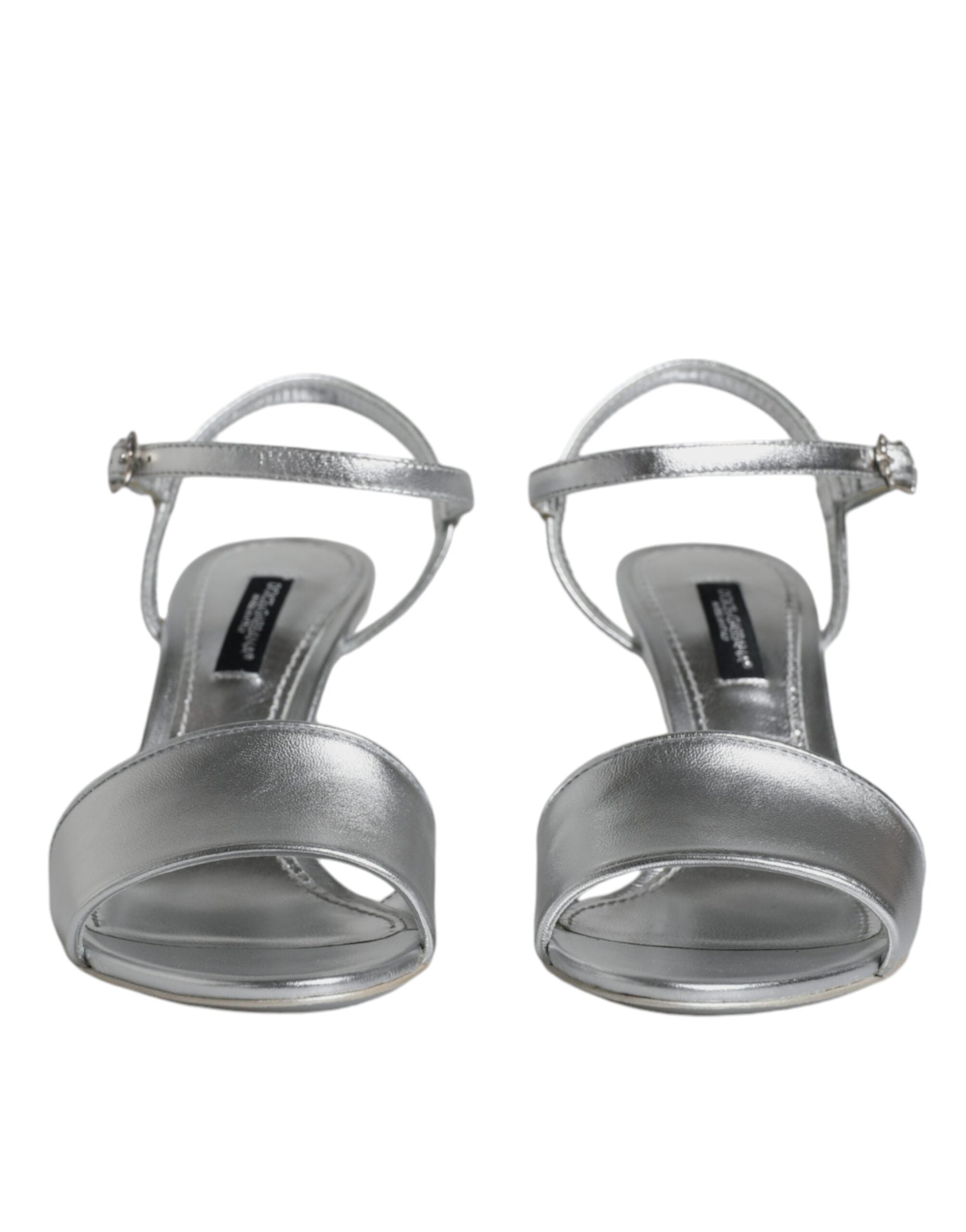 Dolce & Gabbana Silver Keira Heels Ankle Strap Sandals Shoes