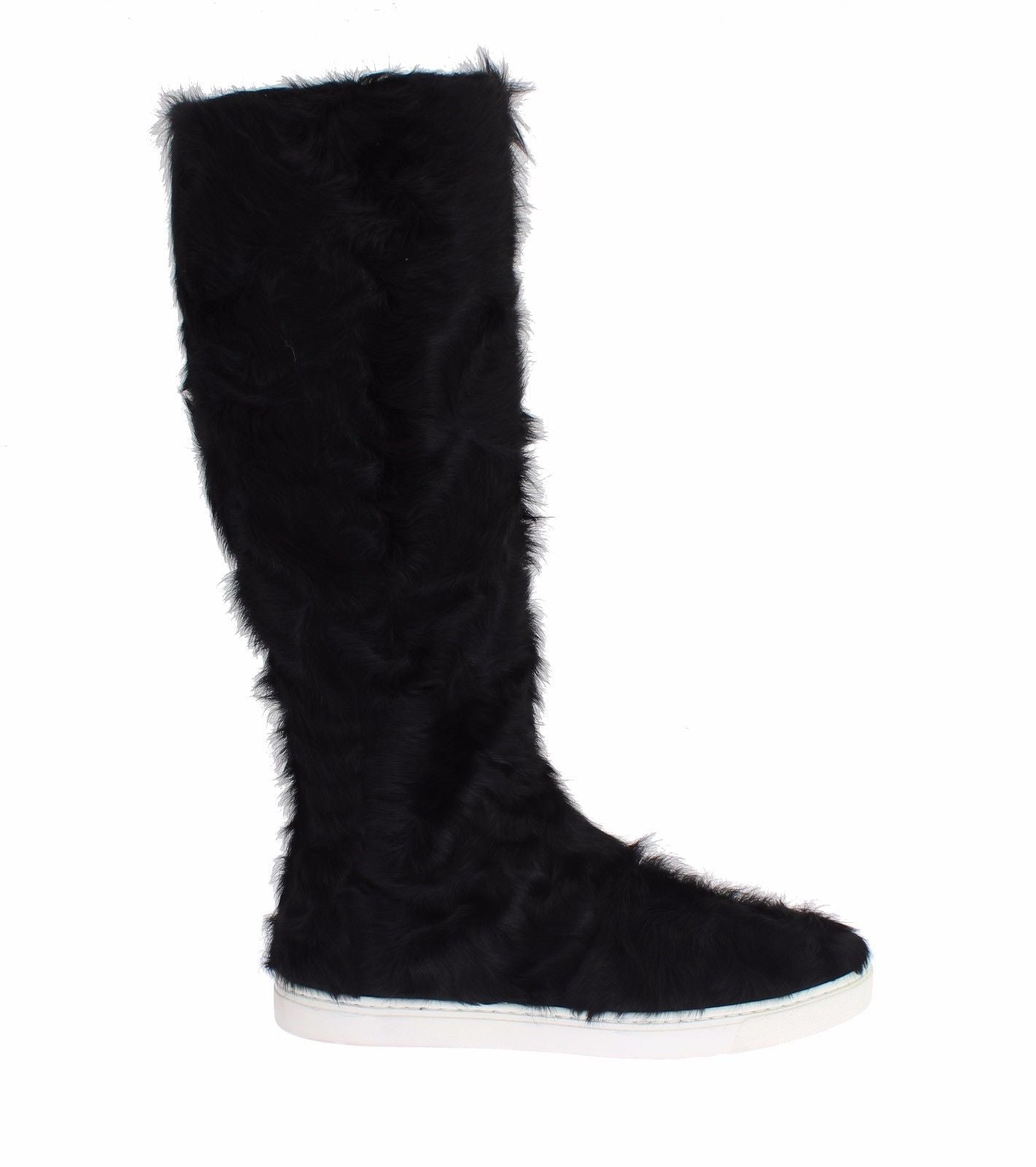 Dolce & Gabbana Elegant Fur Leather Flat Sneaker Black Boots