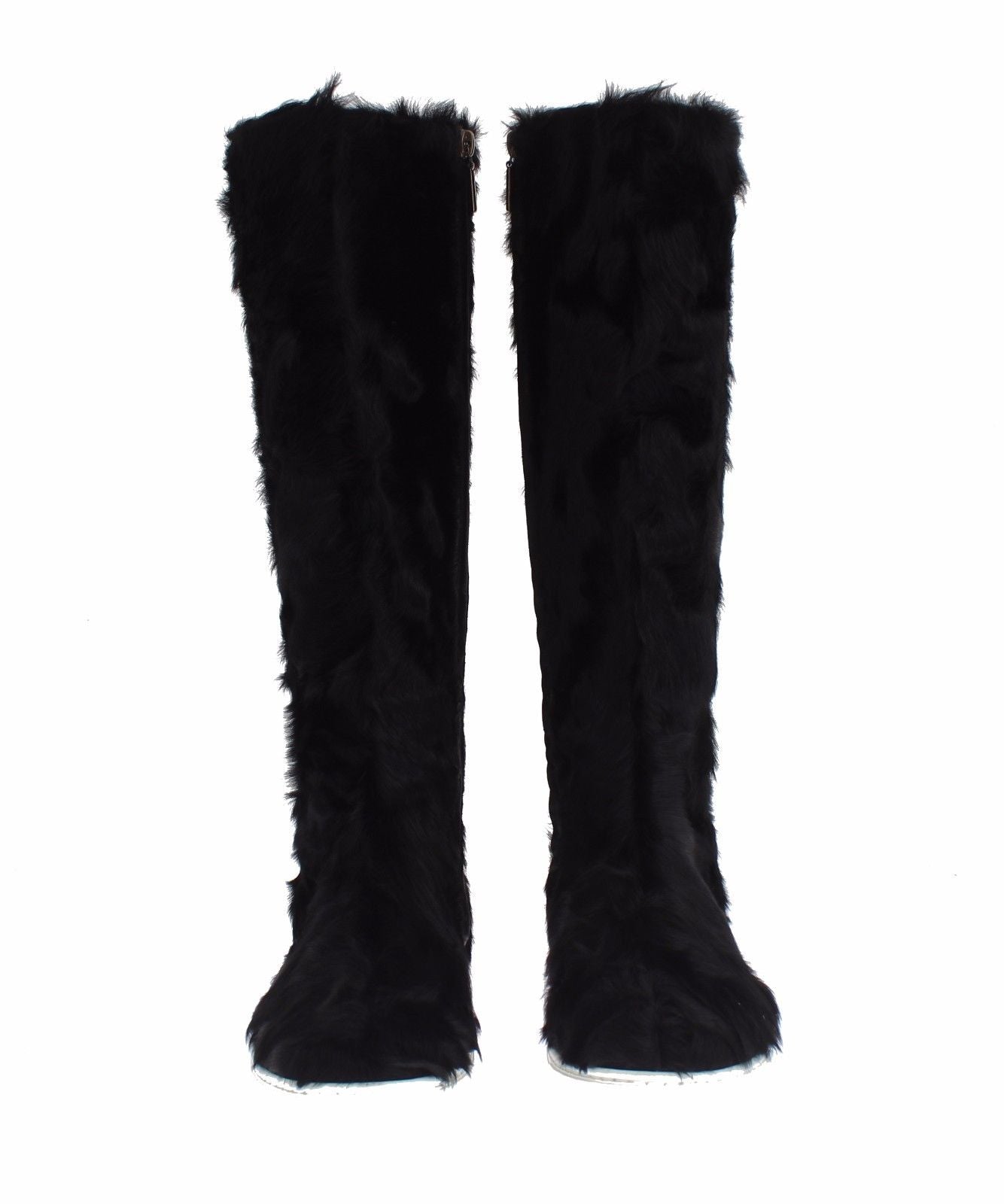 Dolce & Gabbana Elegant Fur Leather Flat Sneaker Black Boots