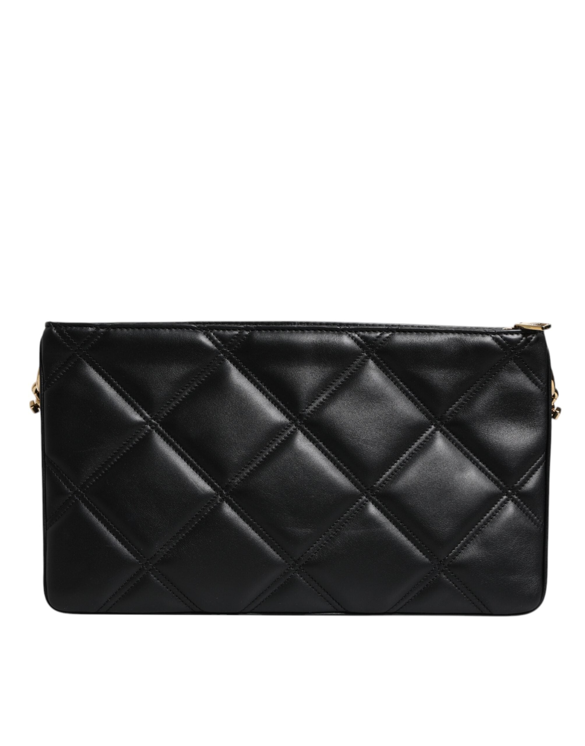 Dolce & Gabbana Leather Crystal Embellished Logo Shoulder Black Bag