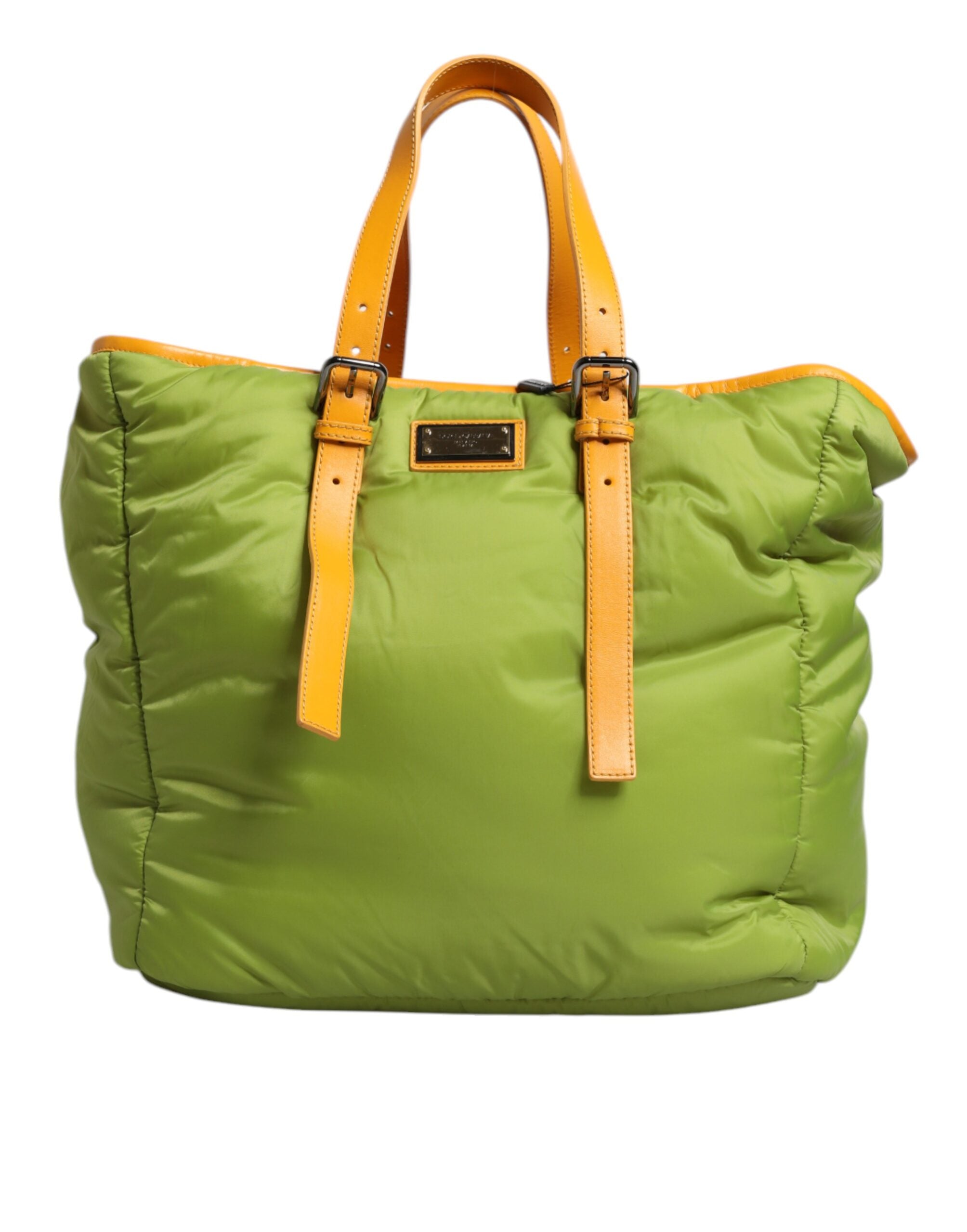 Dolce & Gabbana Nylon Padded Logo Plaque Tote Crossbody Green Bag