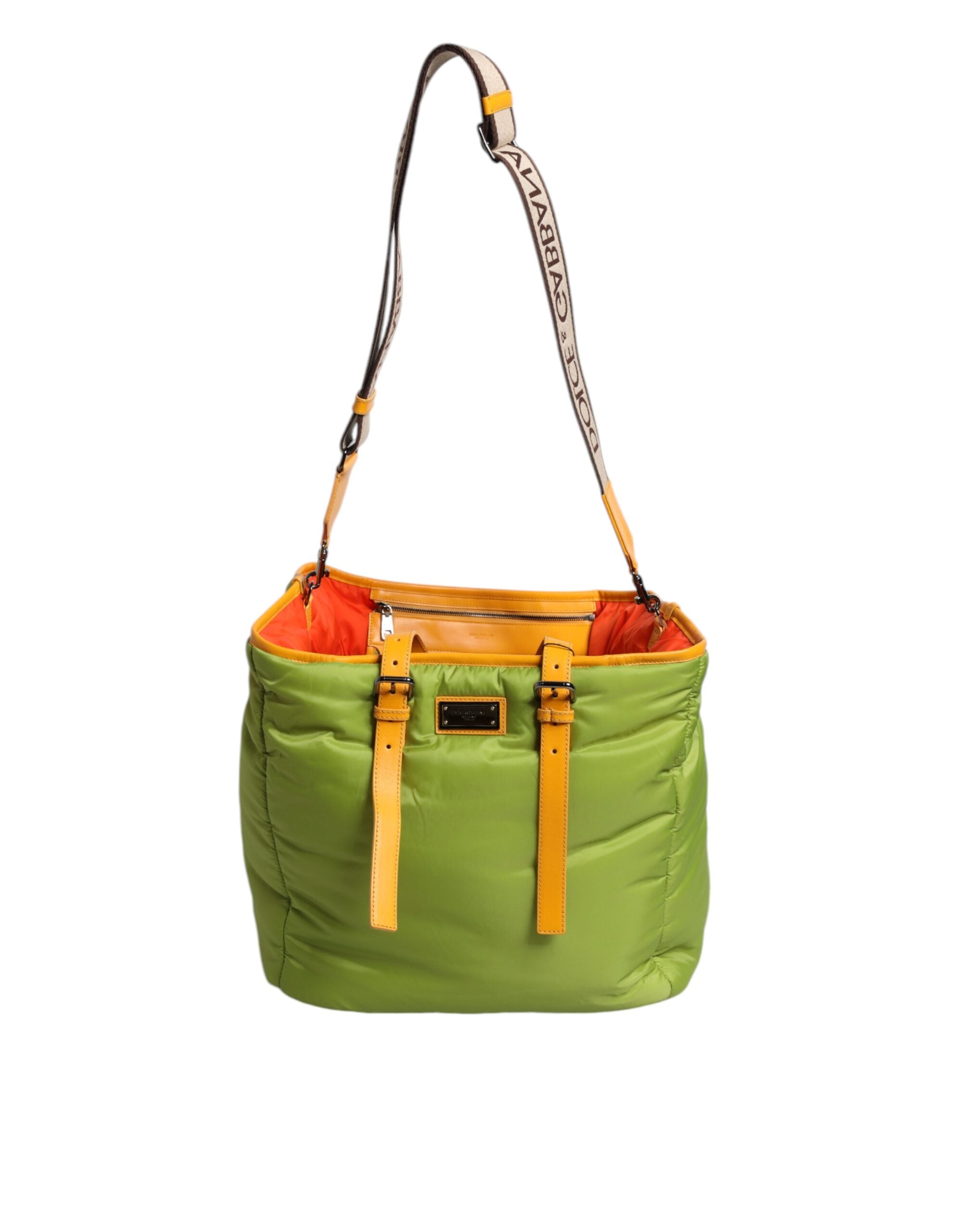 Dolce & Gabbana Nylon Padded Logo Plaque Tote Crossbody Green Bag