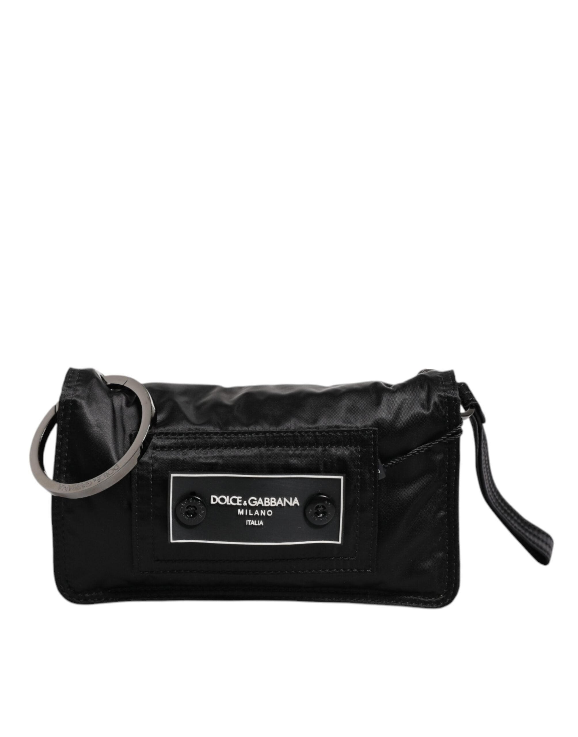 Dolce & Gabbana Fabric Logo Two Way Clutch Crossbody Black Bag