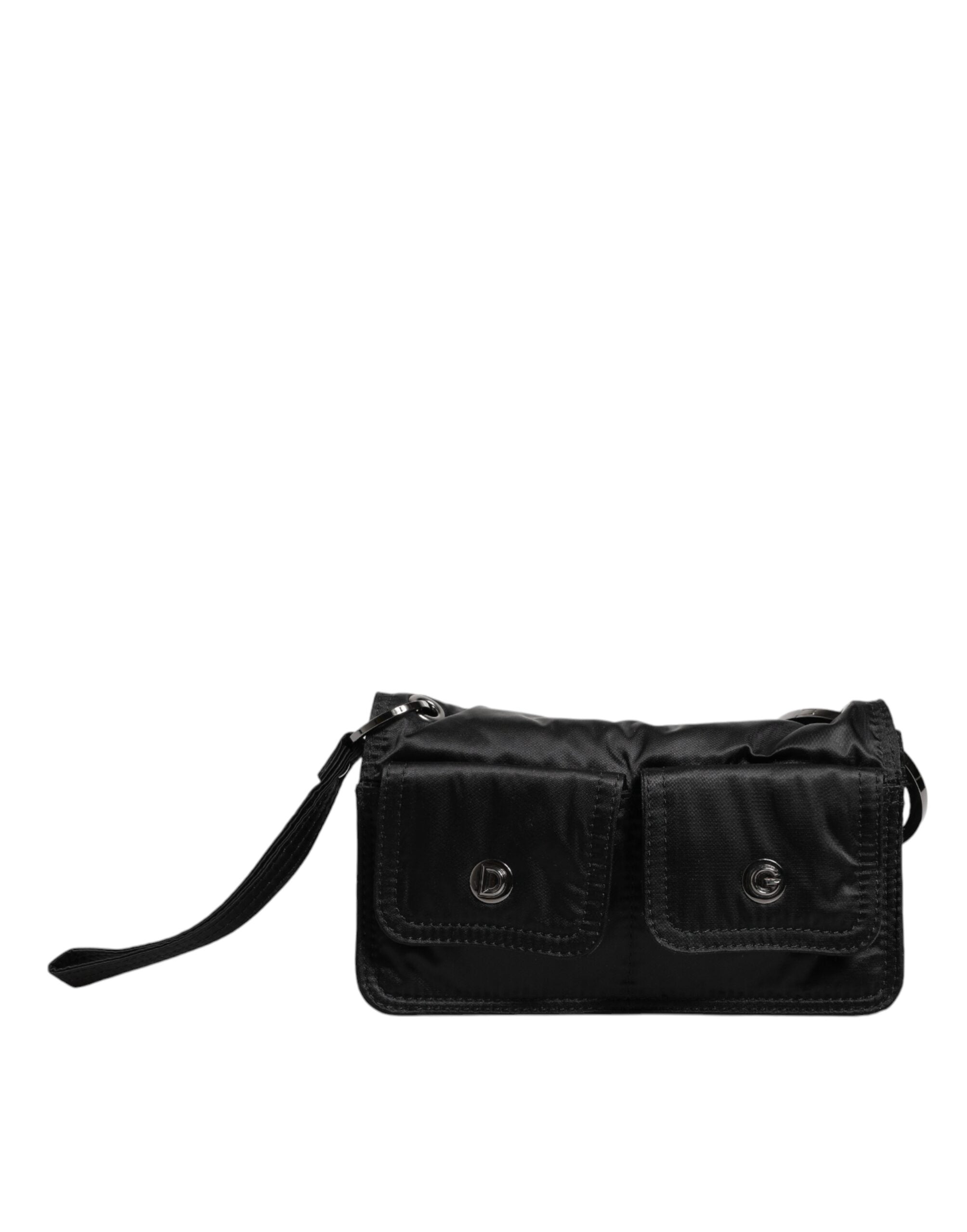 Dolce & Gabbana Fabric Logo Two Way Clutch Crossbody Black Bag