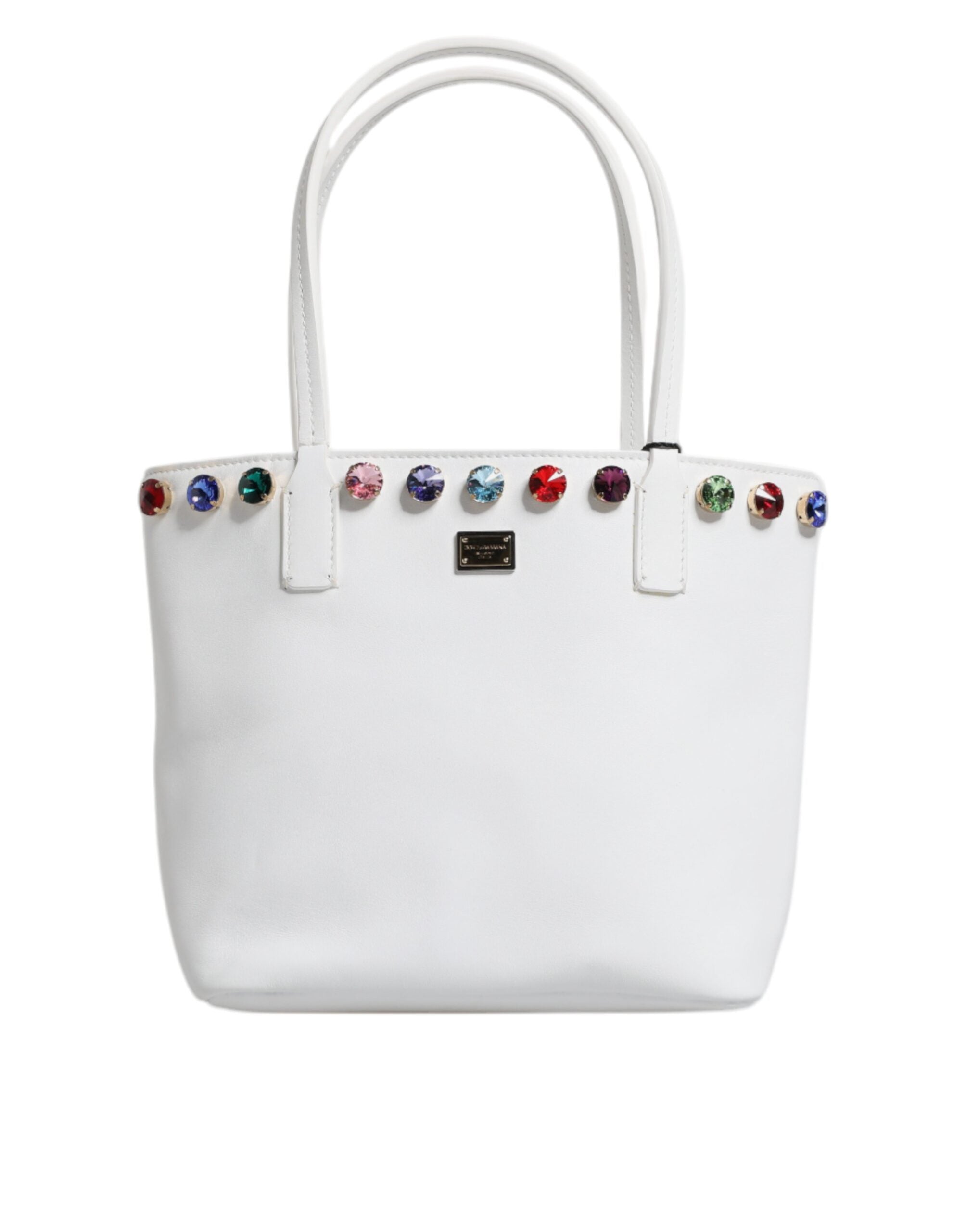 Dolce & Gabbana Leather Crystal Dg Logo Shoulder Tote White Bag