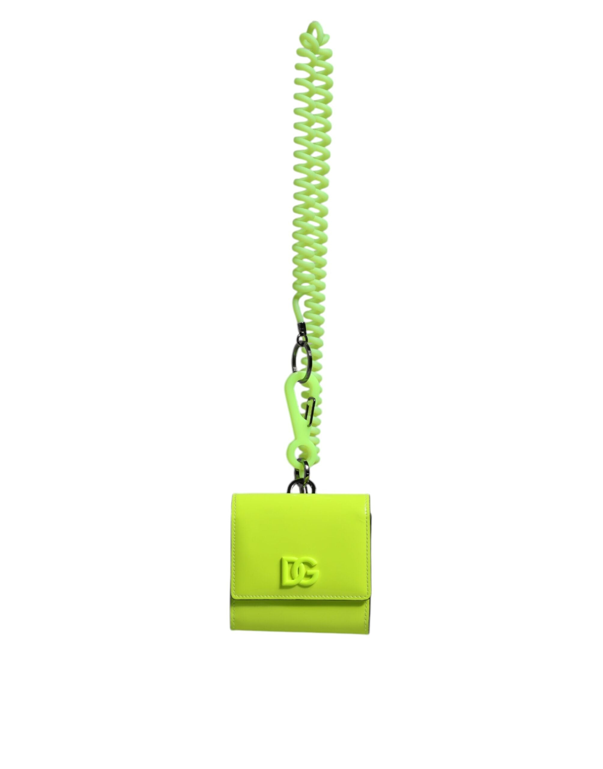 Dolce & Gabbana Bifold Dg Logo Neck Strap Cardholder Yellow Green Wallet