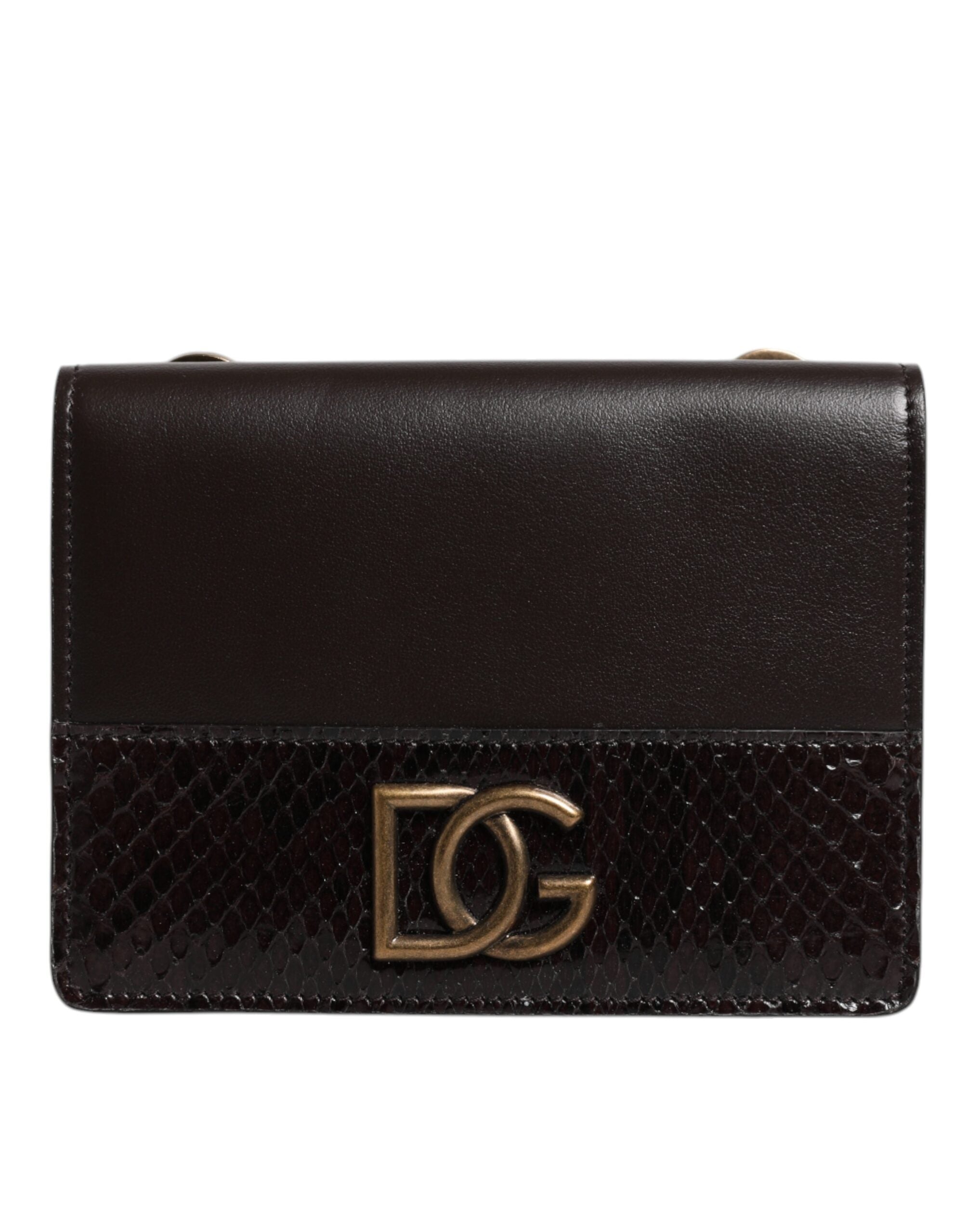 Dolce & Gabbana Leather Bifold Dg Logo Cardholder Sling Strap Brown Wallet