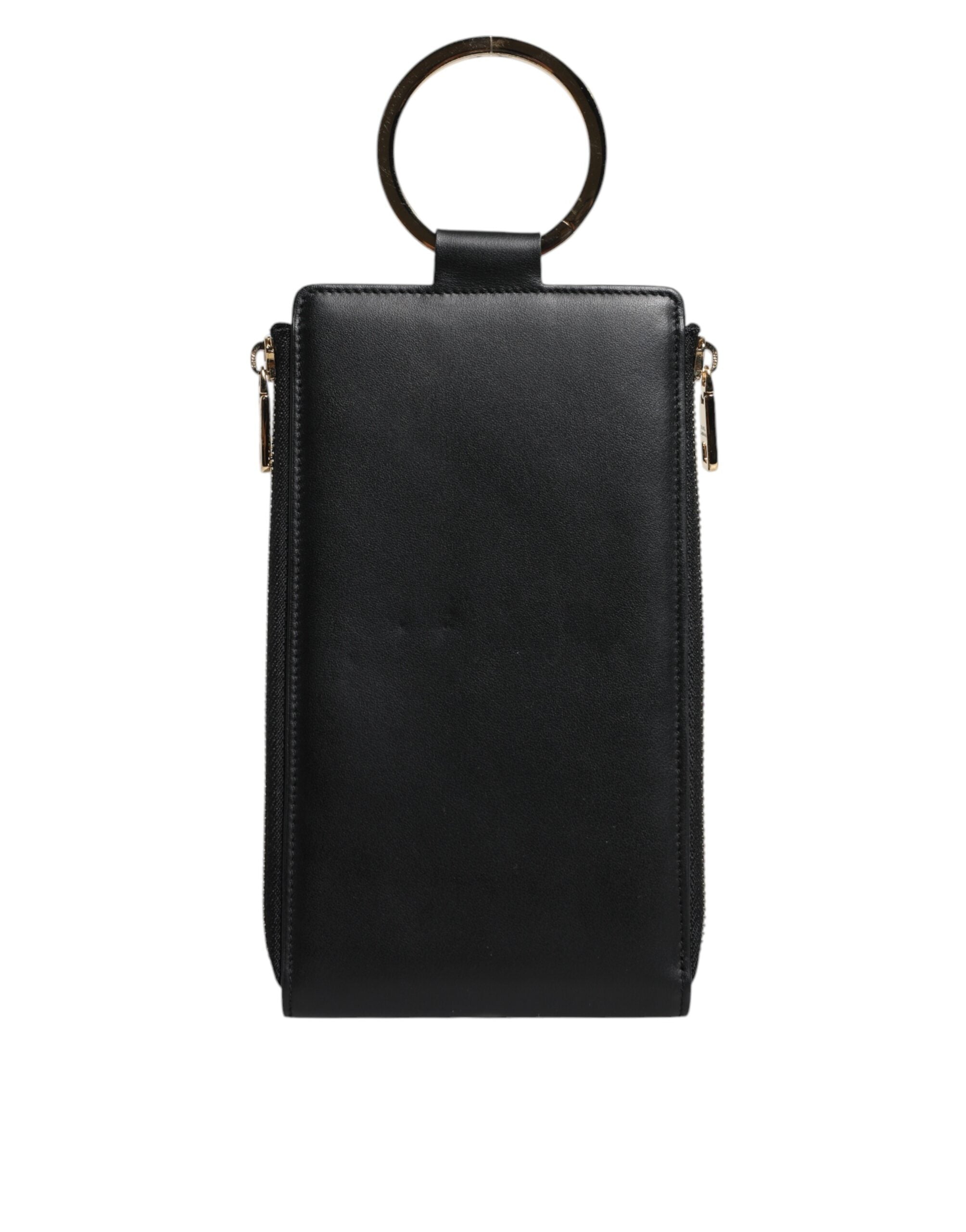 Dolce & Gabbana Leather Logo Plaque Neck Strap Card Coin Black Wallet