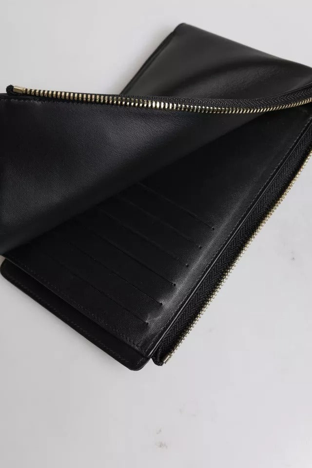 Dolce & Gabbana Leather Logo Plaque Neck Strap Card Coin Black Wallet