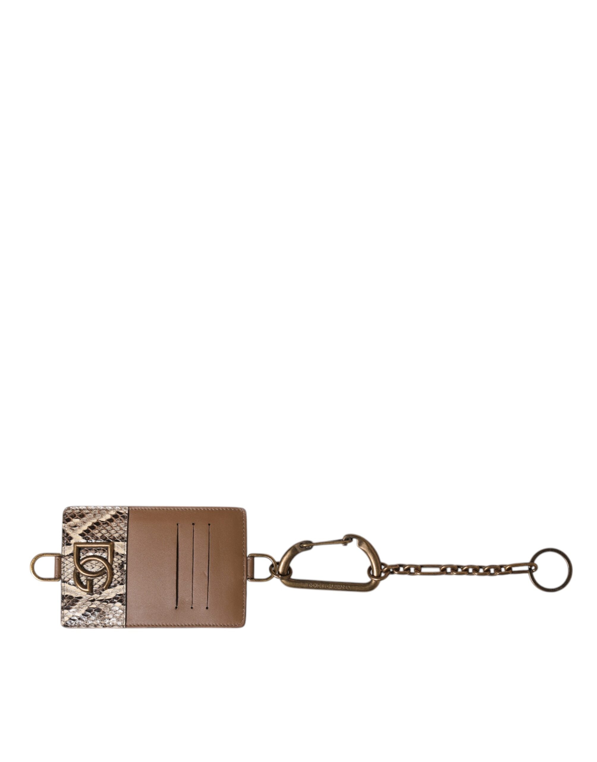 Dolce & Gabbana Exotic Leather Card Holder Dg Logo Plaque Brown Wallet