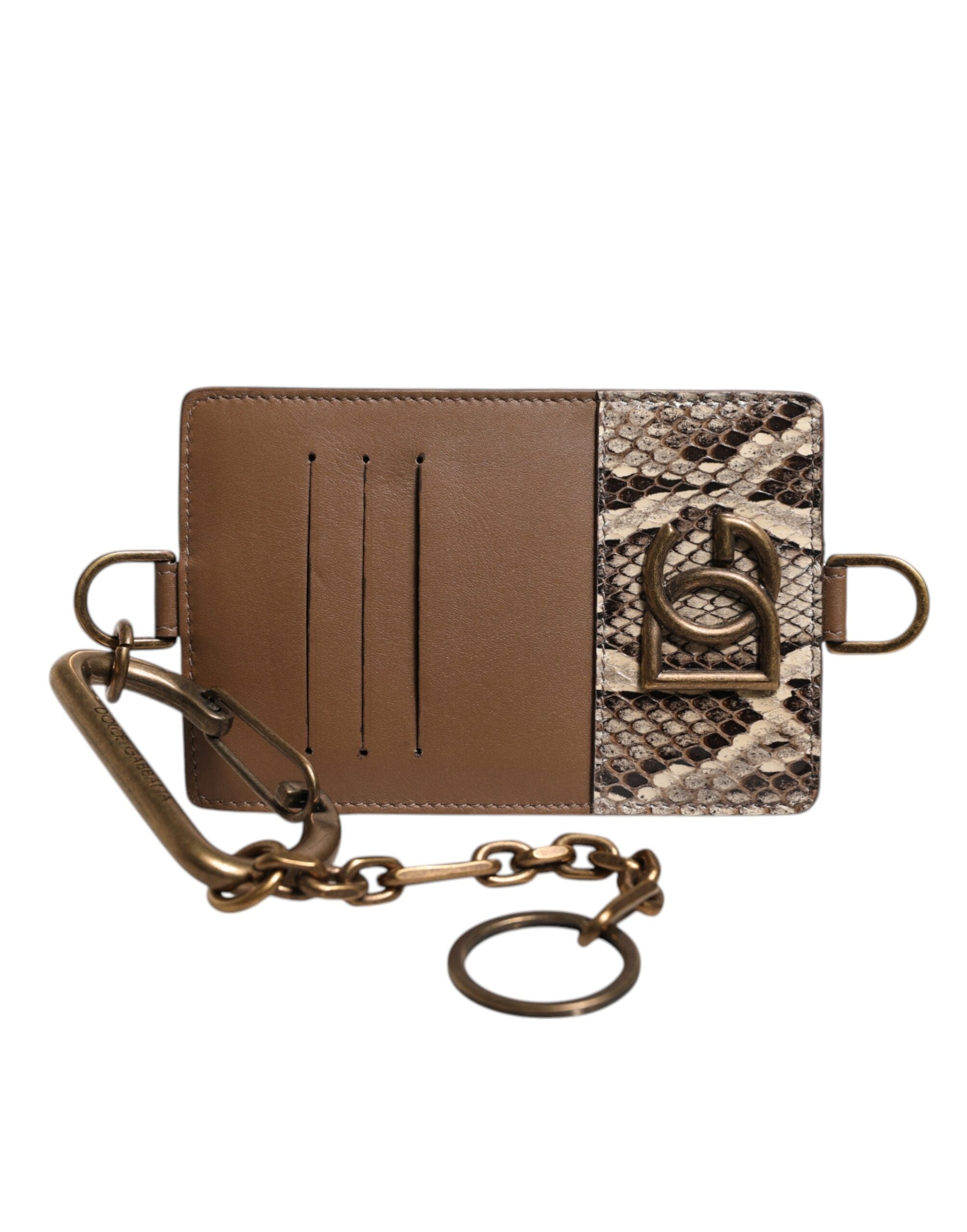 Dolce & Gabbana Exotic Leather Card Holder Dg Logo Plaque Brown Wallet