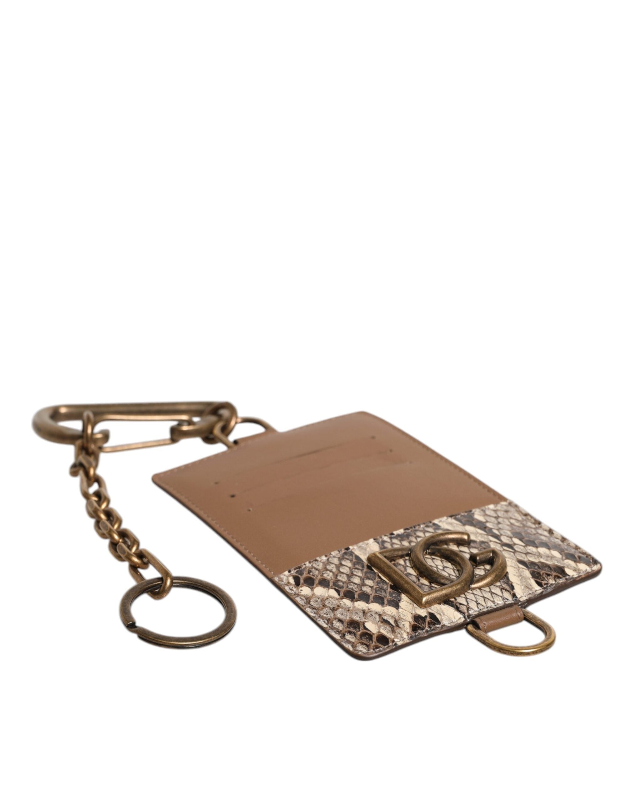Dolce & Gabbana Exotic Leather Card Holder Dg Logo Plaque Brown Wallet