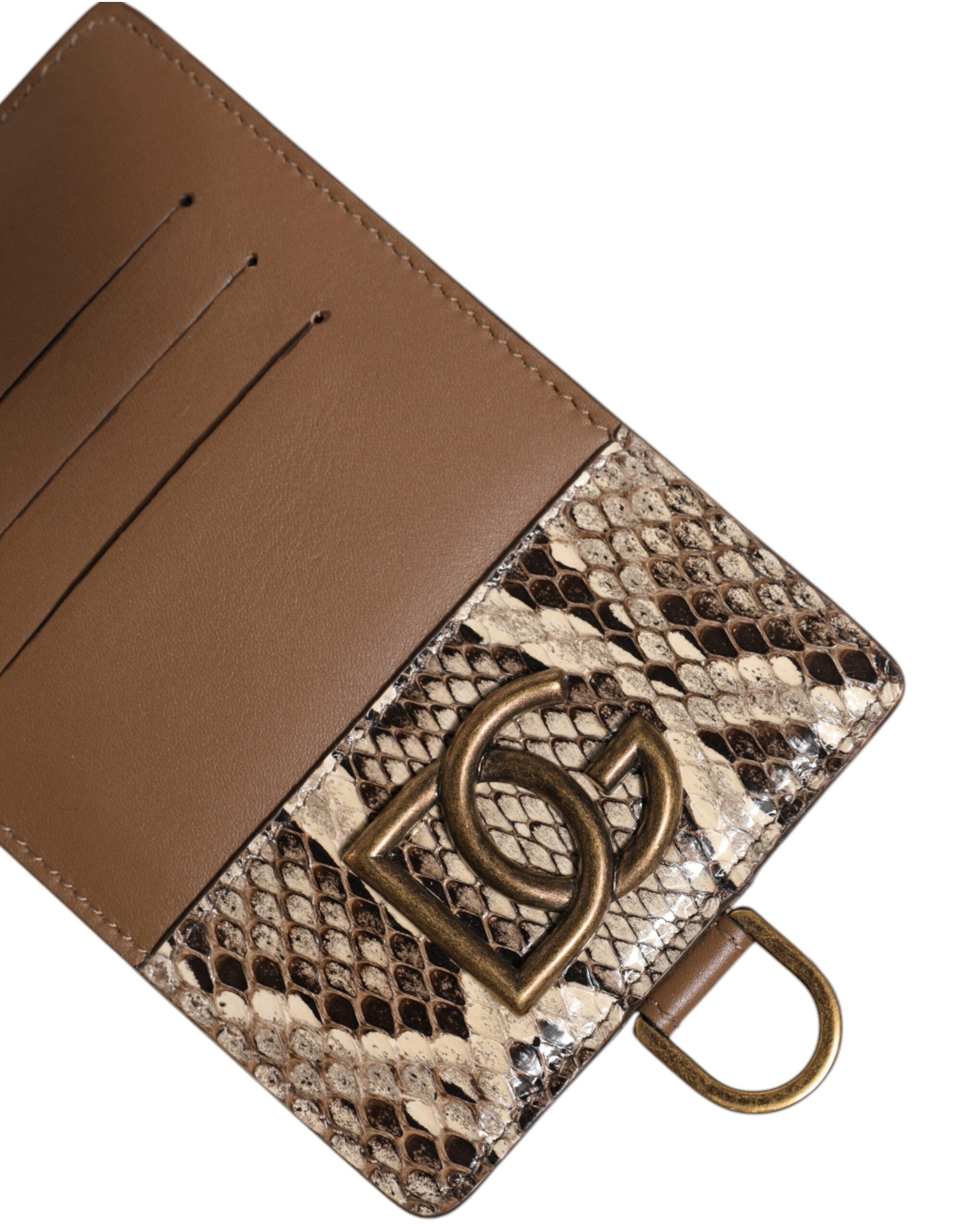 Dolce & Gabbana Exotic Leather Card Holder Dg Logo Plaque Brown Wallet