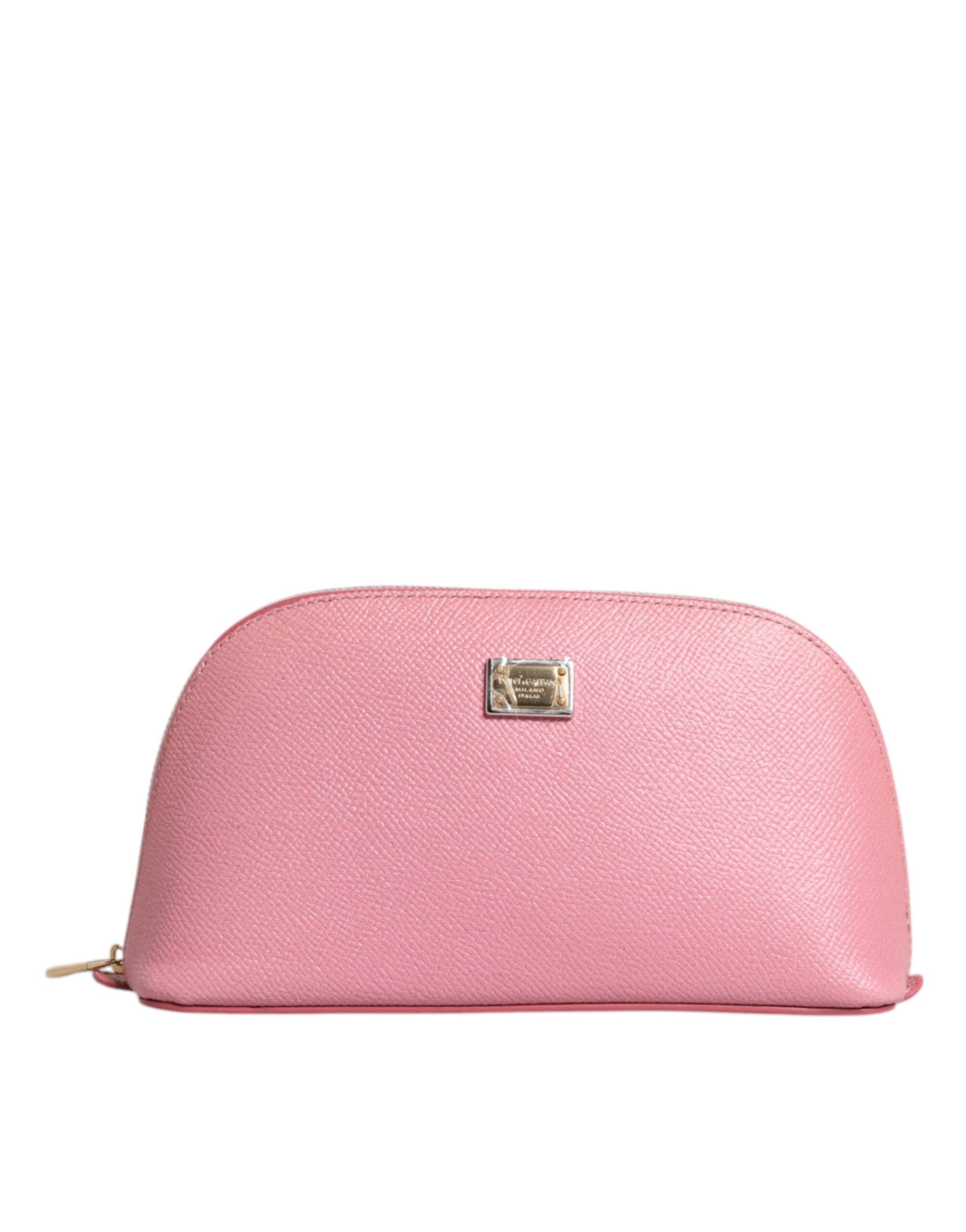 Dolce & Gabbana Leather Dg Logo Zip Around Hand Purse Pouch Pink Wallet
