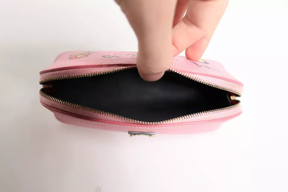Dolce & Gabbana Leather Dg Logo Zip Around Hand Purse Pouch Pink Wallet