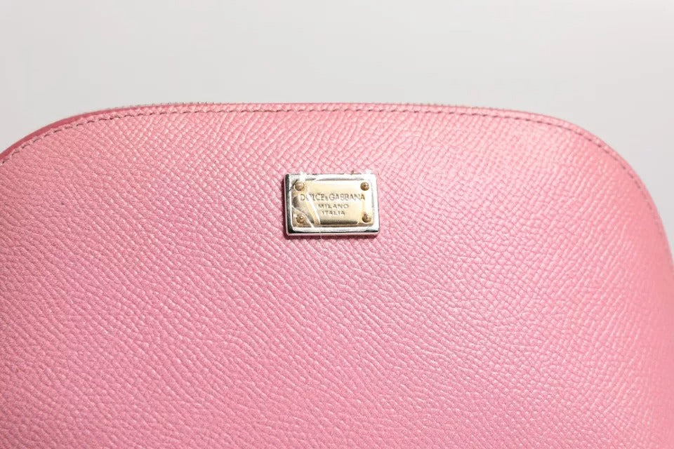 Dolce & Gabbana Leather Dg Logo Zip Around Hand Purse Pouch Pink Wallet