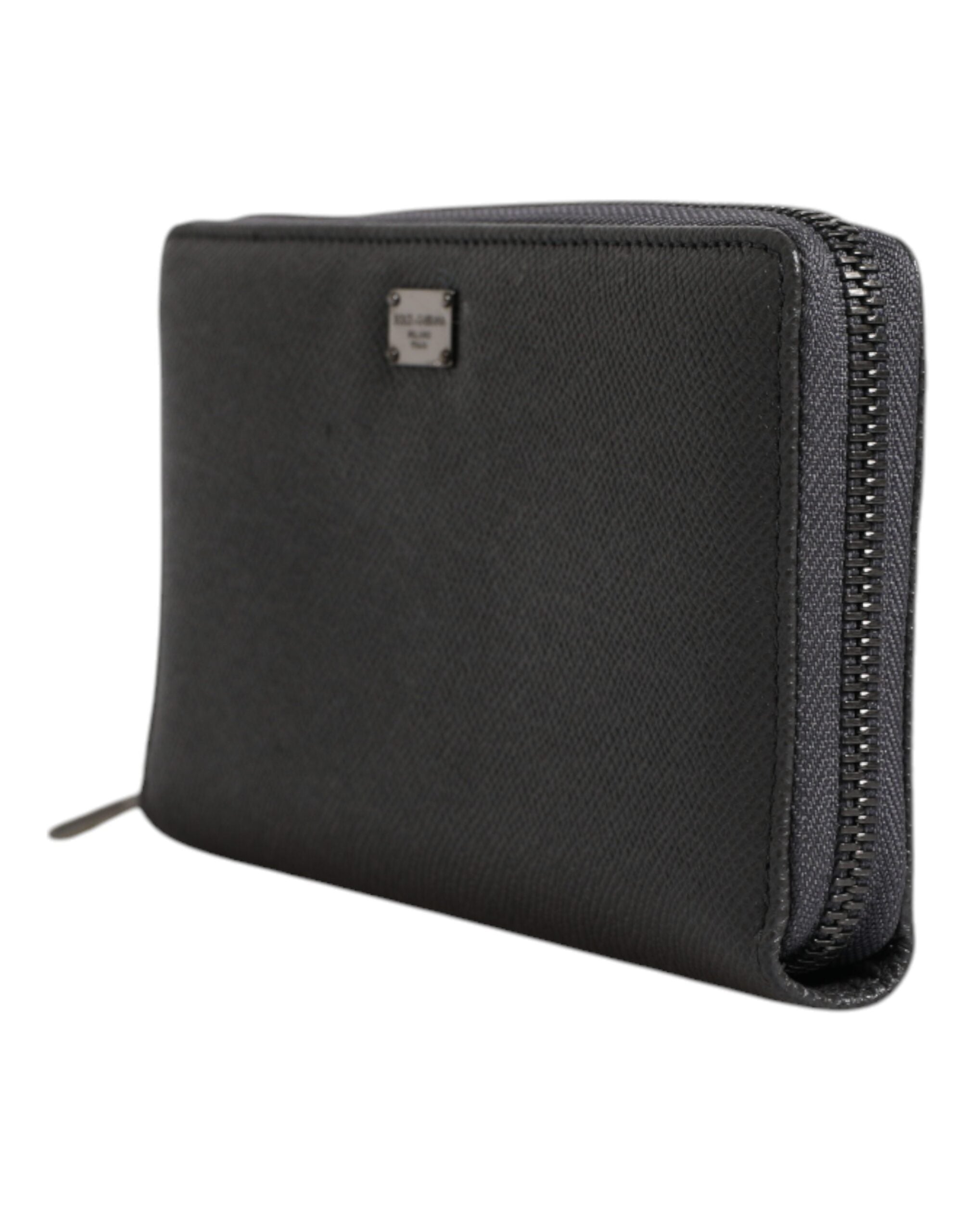 Dolce & Gabbana Dark Leather Dg Logo Zip Around Continental Gray Wallet