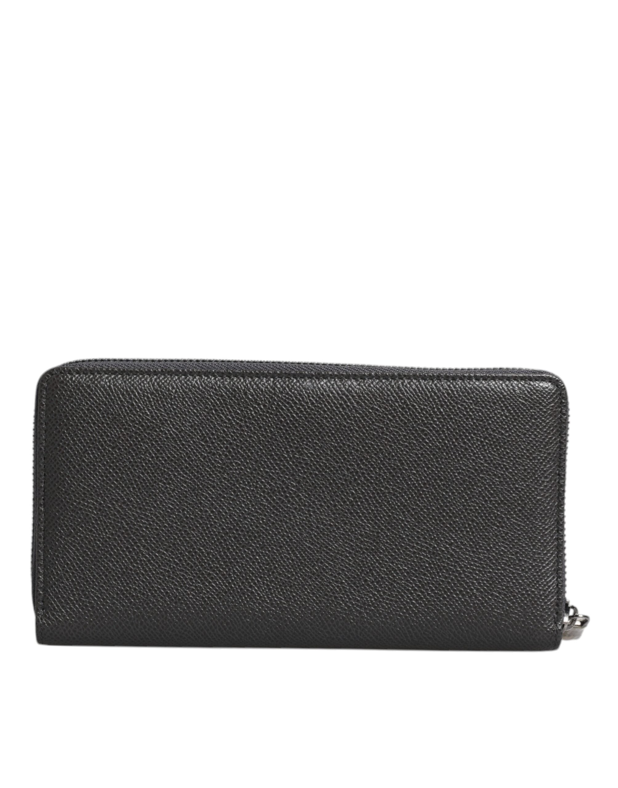 Dolce & Gabbana Dark Leather Dg Logo Zip Around Continental Gray Wallet