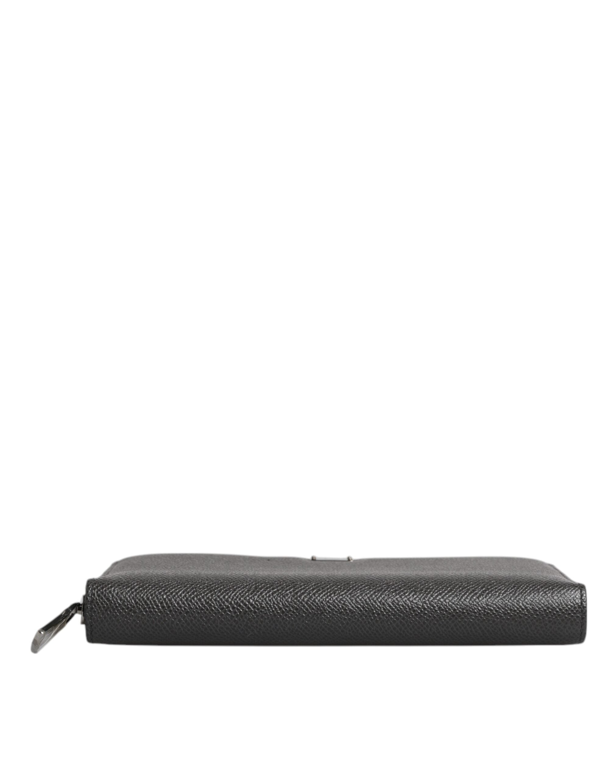 Dolce & Gabbana Dark Leather Dg Logo Zip Around Continental Gray Wallet