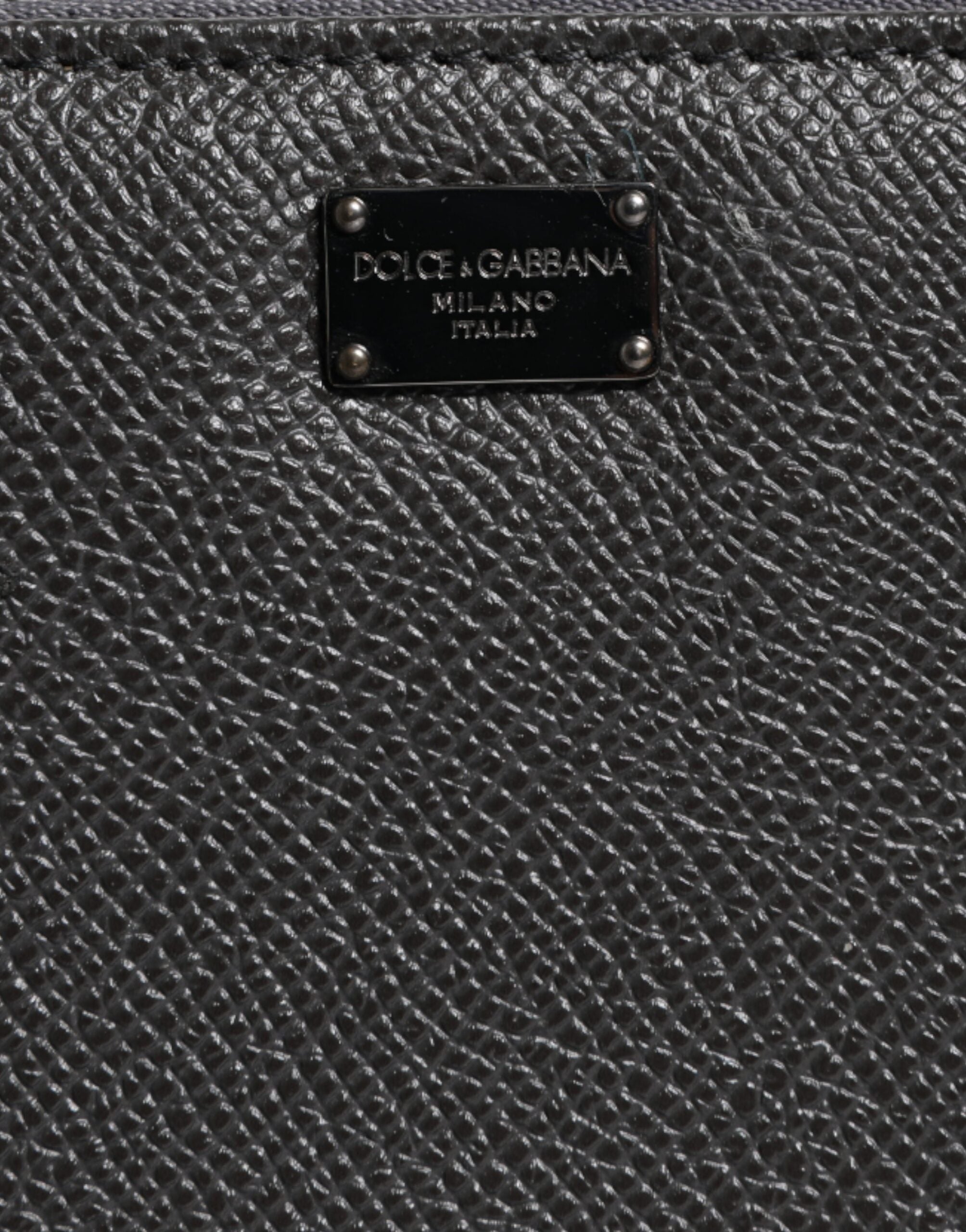 Dolce & Gabbana Dark Leather Dg Logo Zip Around Continental Gray Wallet