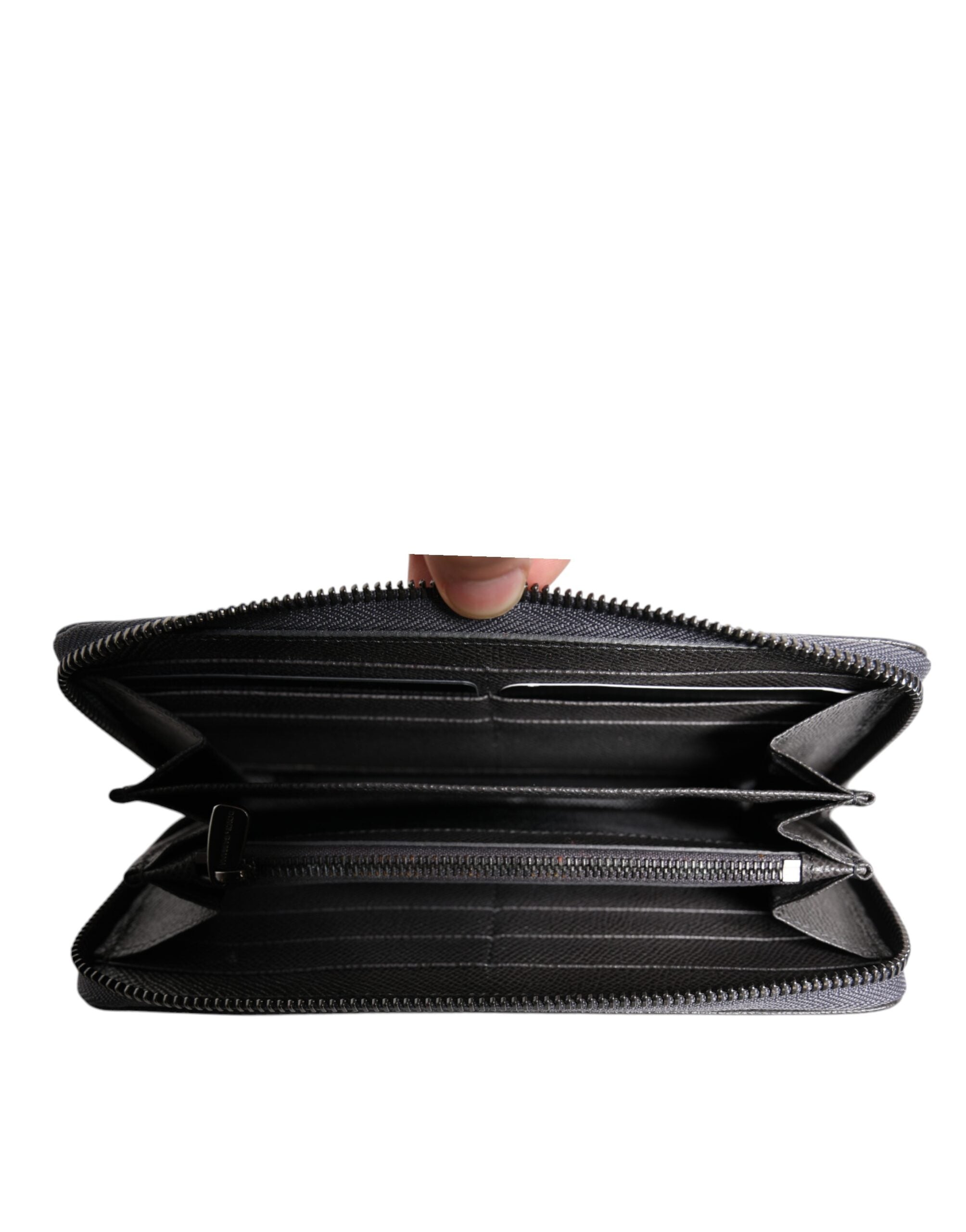 Dolce & Gabbana Dark Leather Dg Logo Zip Around Continental Gray Wallet