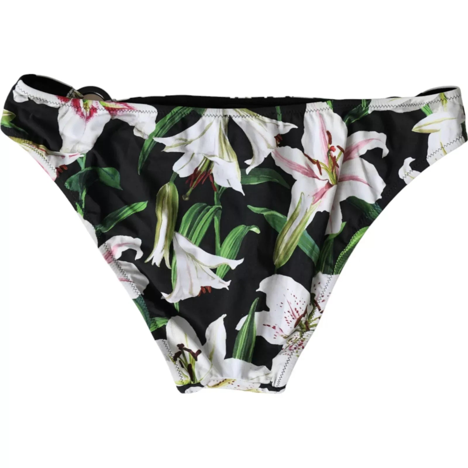 Dolce & Gabbana Lily Print Swimwear Bottom Beachwear Black Bikini
