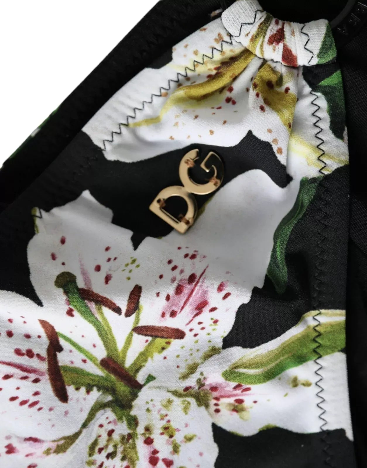 Dolce & Gabbana Lily Print Swimwear Bottom Beachwear Black Bikini