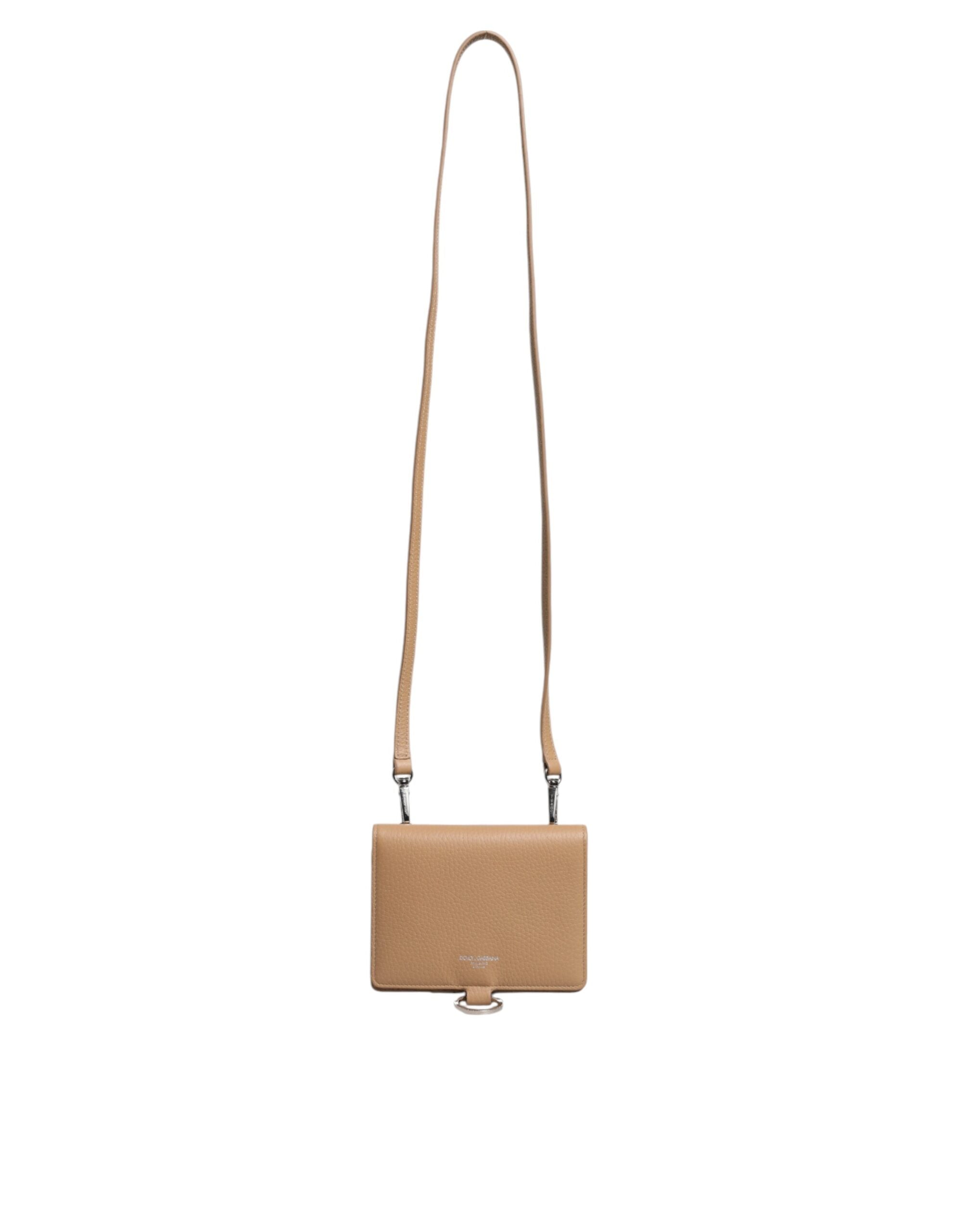 Dolce & Gabbana Calf Leather Bifold Crossbody Sling Beige Wallet
