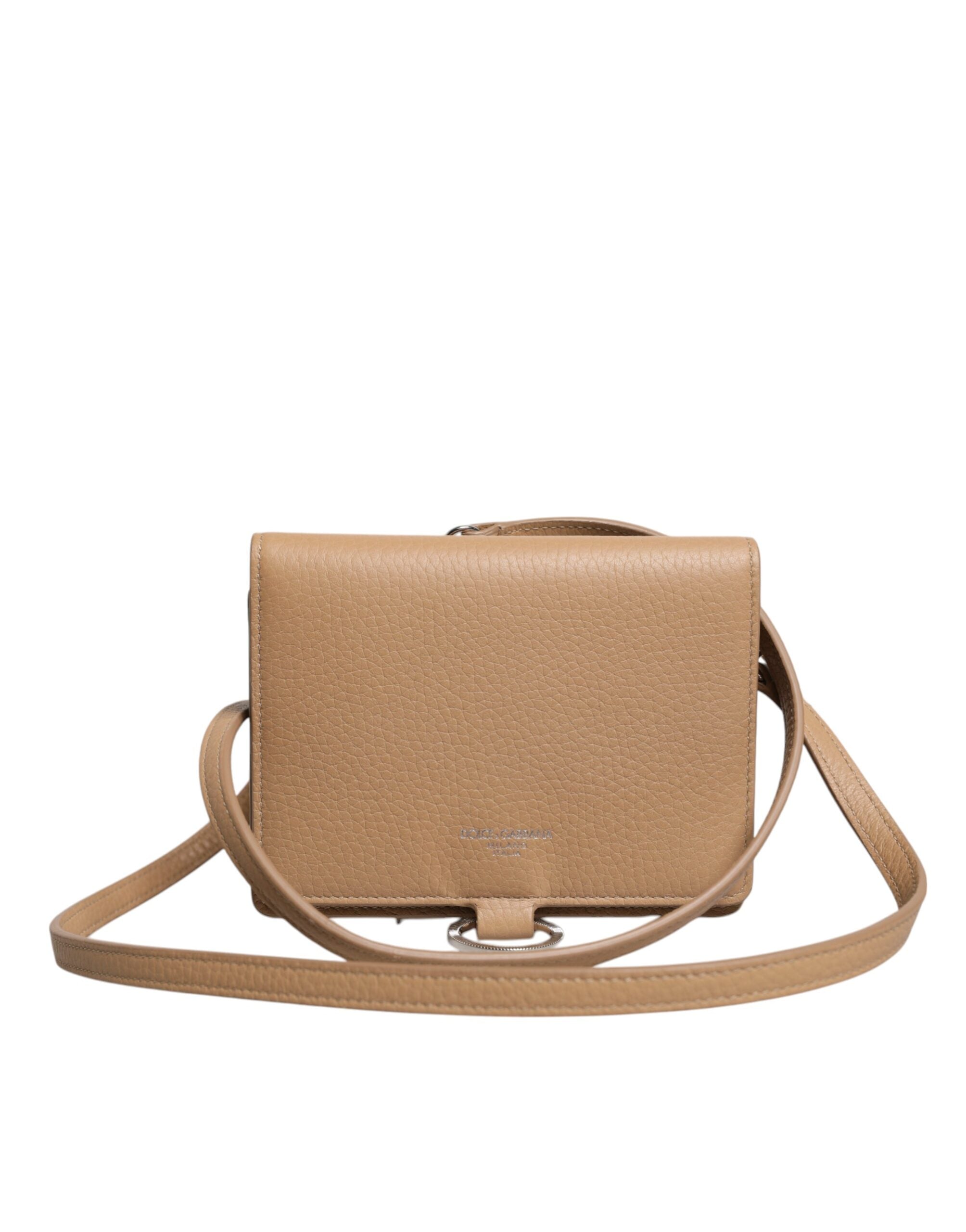 Dolce & Gabbana Calf Leather Bifold Crossbody Sling Beige Wallet