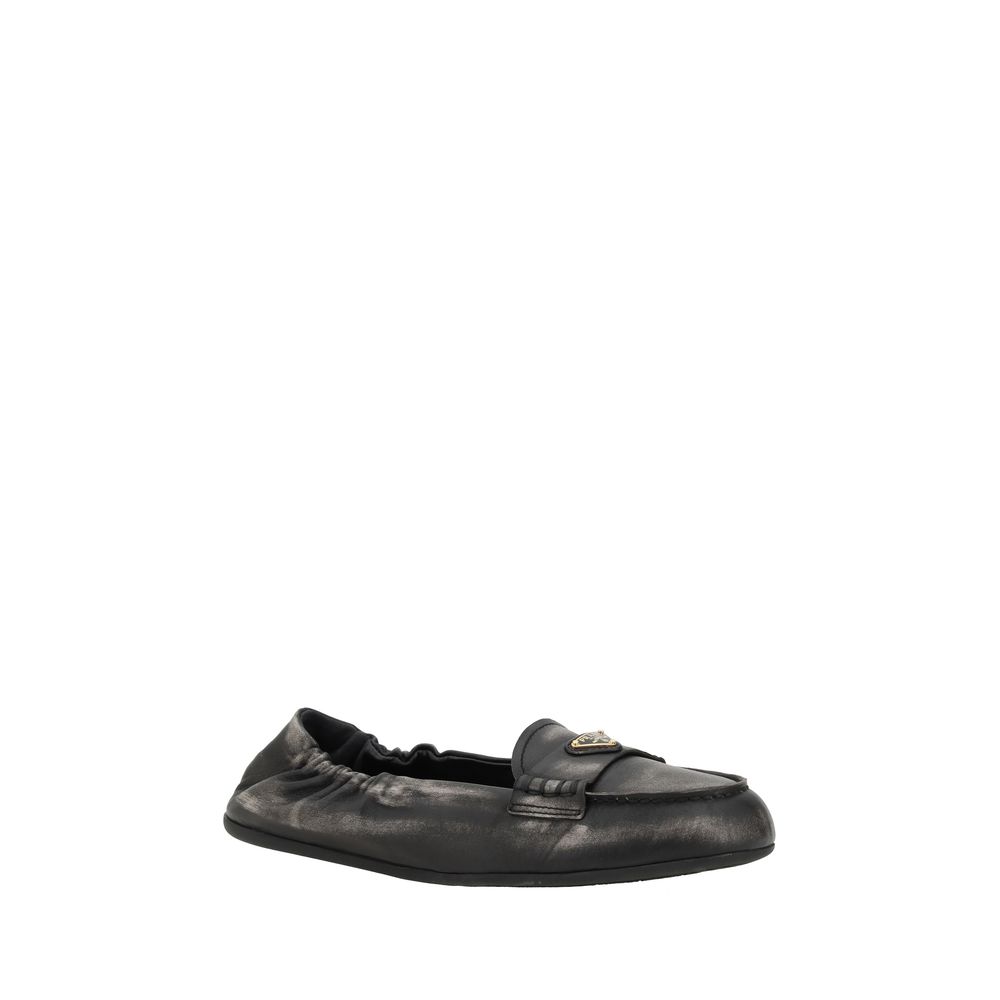 Prada Vintage-Effect Leather Loafers